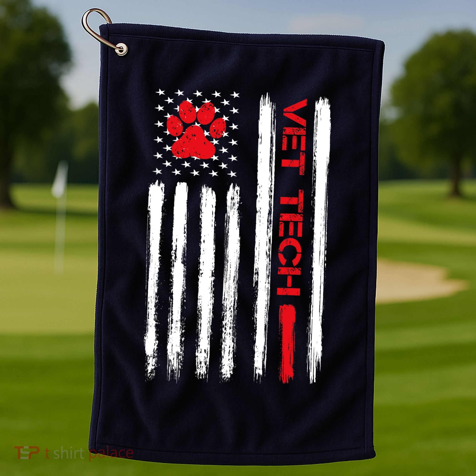 Vet Tech Veterinary Technician American Flag Paw Print Gift Golf Towel