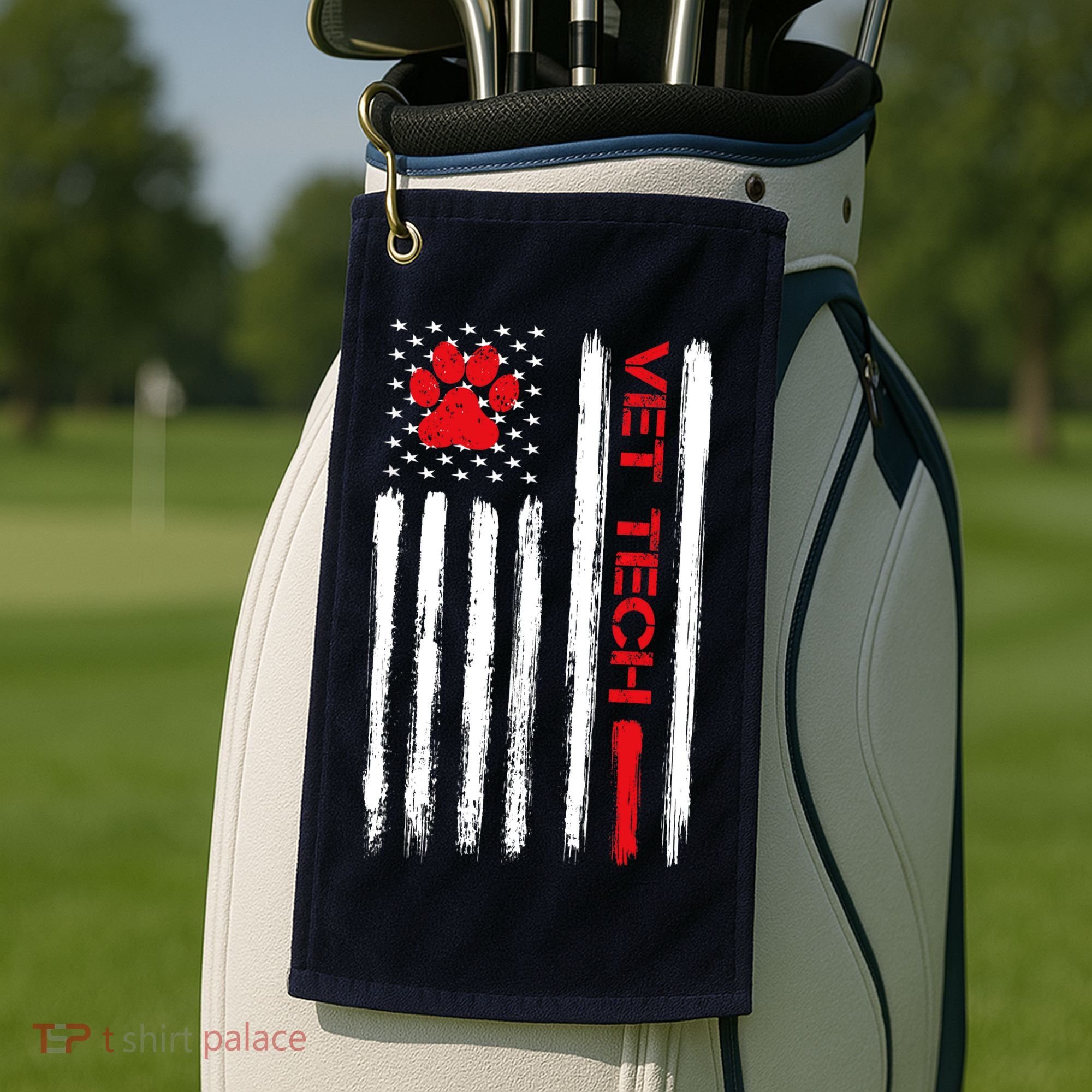 Vet Tech Veterinary Technician American Flag Paw Print Gift Golf Towel