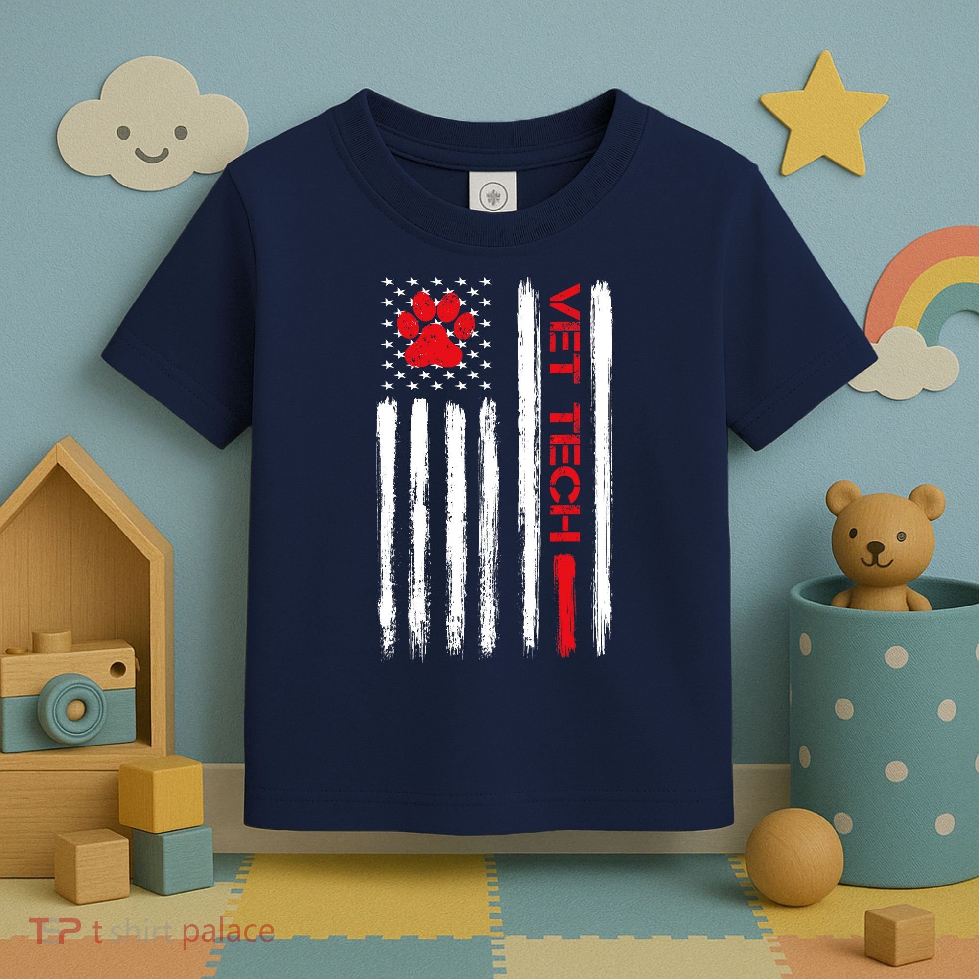 Vet Tech Veterinary Technician American Flag Paw Print Gift Toddler T-Shirt