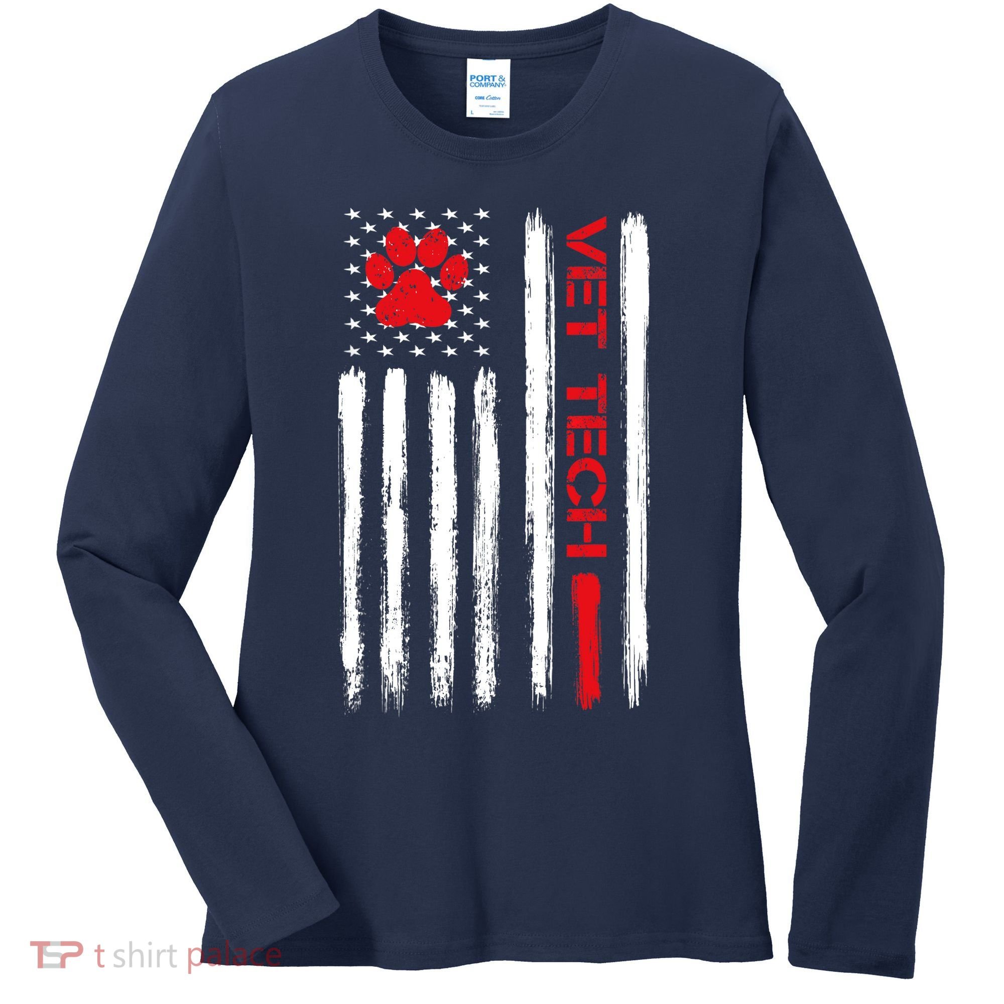 Vet Tech Veterinary Technician American Flag Paw Print Gift Women's Long Sleeve Shirt