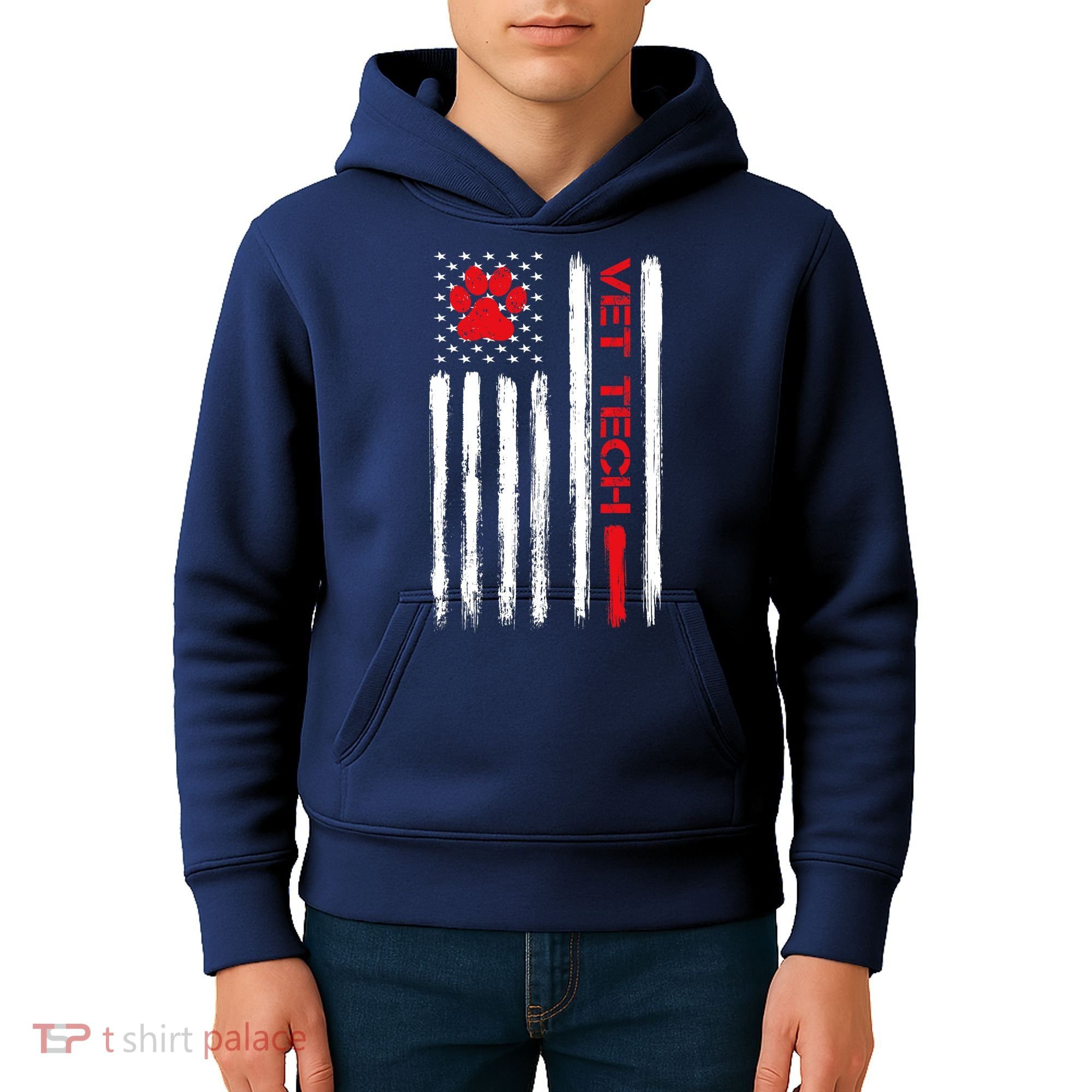 Vet Tech Veterinary Technician American Flag Paw Print Gift Kids Hoodie