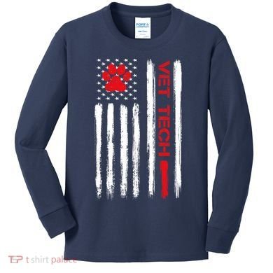 Vet Tech Veterinary Technician American Flag Paw Print Gift Kids Long Sleeve Shirt