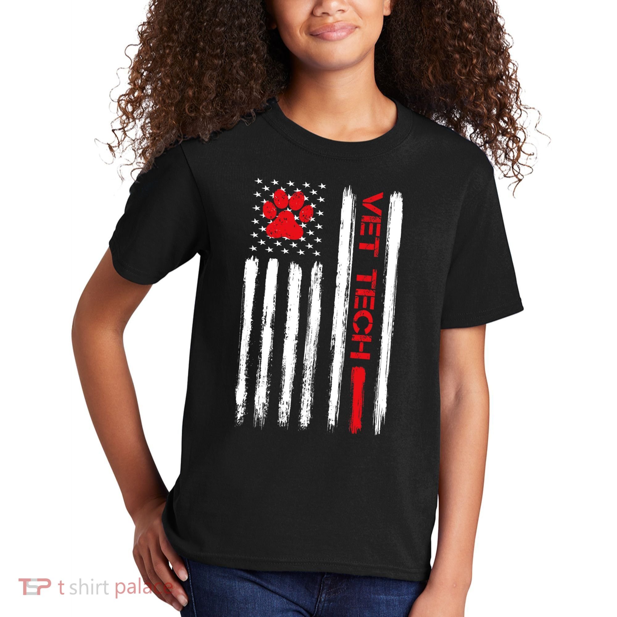 Vet Tech Veterinary Technician American Flag Paw Print Gift Kids T-Shirt
