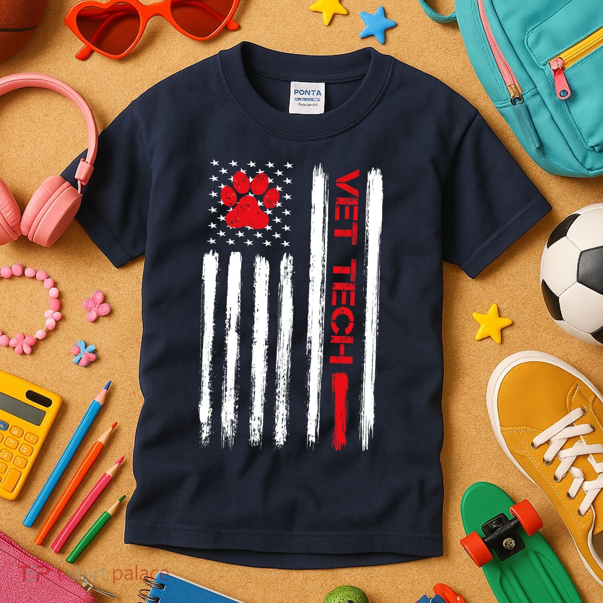 Vet Tech Veterinary Technician American Flag Paw Print Gift Kids T-Shirt