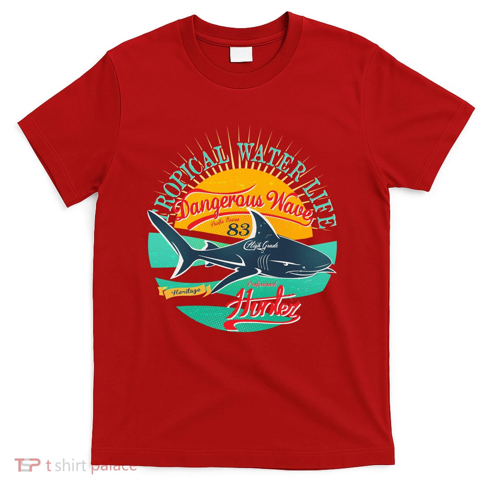 Vintage Tropical Water Life Dangerous Wave Hunter Shark T-Shirt