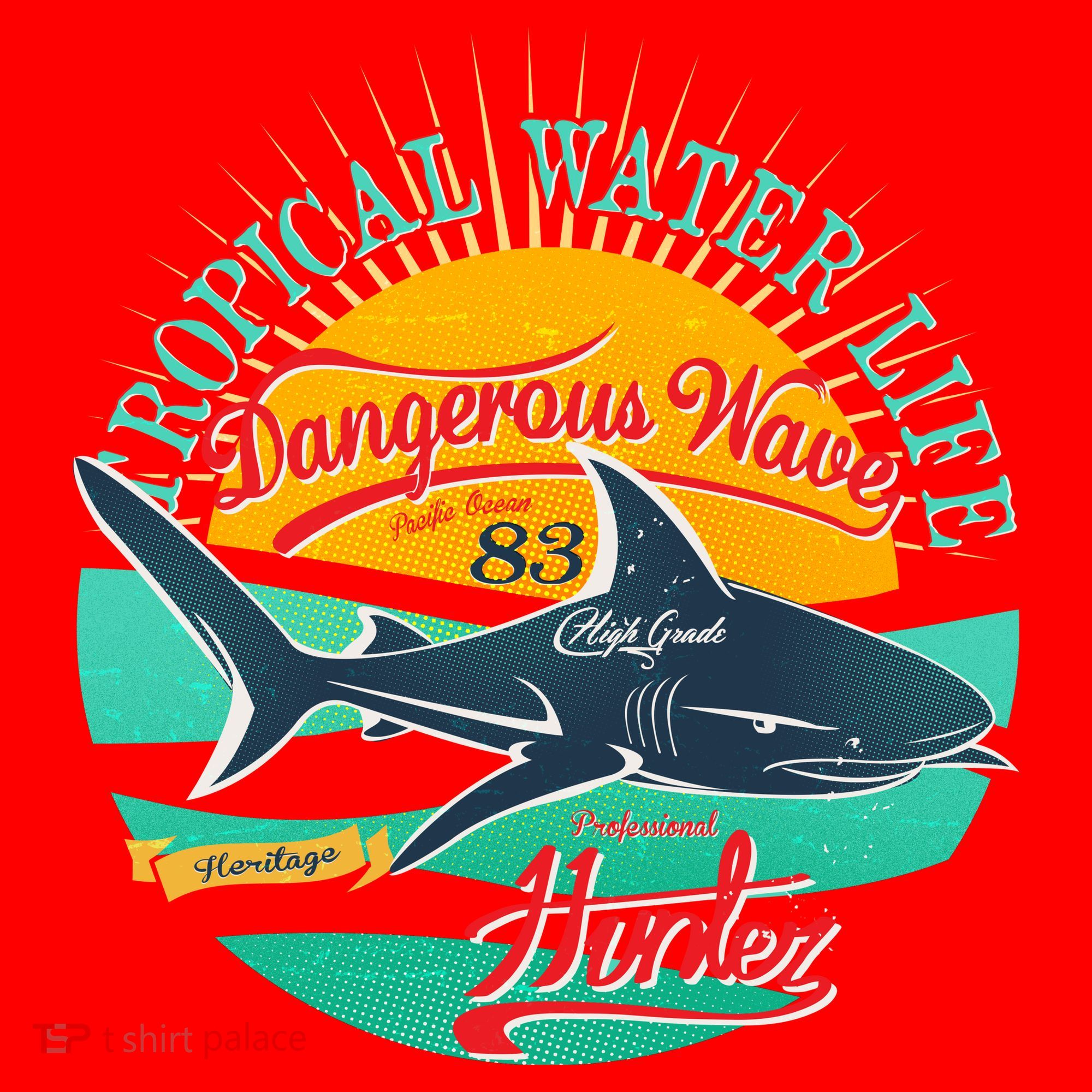 Vintage Tropical Water Life Dangerous Wave Hunter Shark T-Shirt