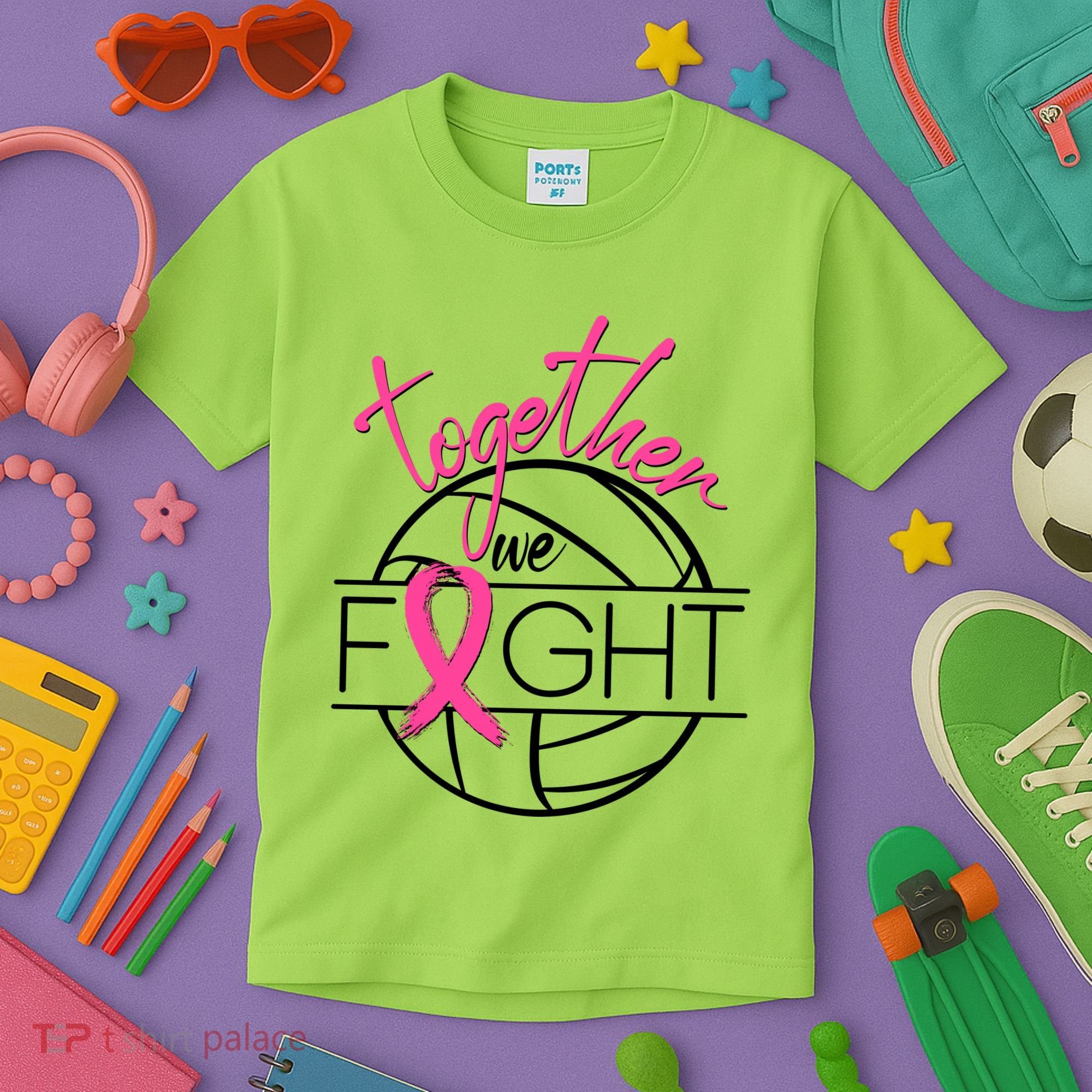Volleyball Together We Fight Breast Cancer Awareness Kids T-Shirt