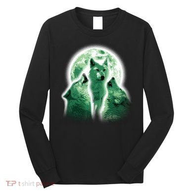 Vintage Three Wolves Moon Design Long Sleeve Shirt