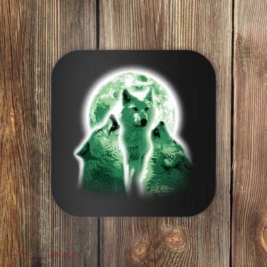 Vintage Three Wolves Moon Design Coaster