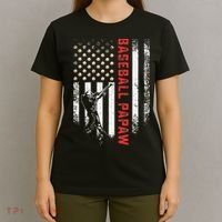 Vintage USA American Flag Proud Baseball Papaw Silhouette T-Shirt thumb 4