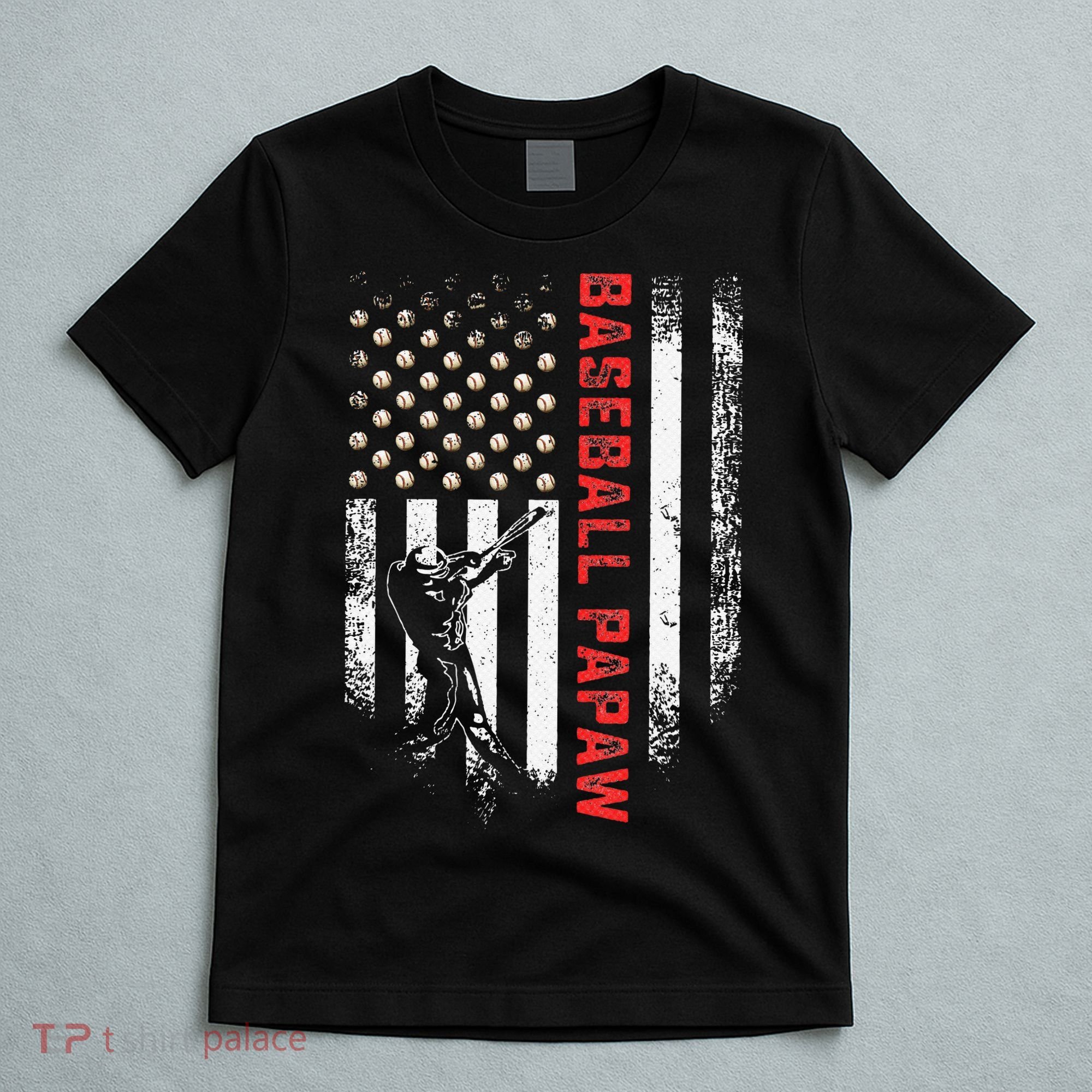 Vintage USA American Flag Proud Baseball Papaw Silhouette T-Shirt
