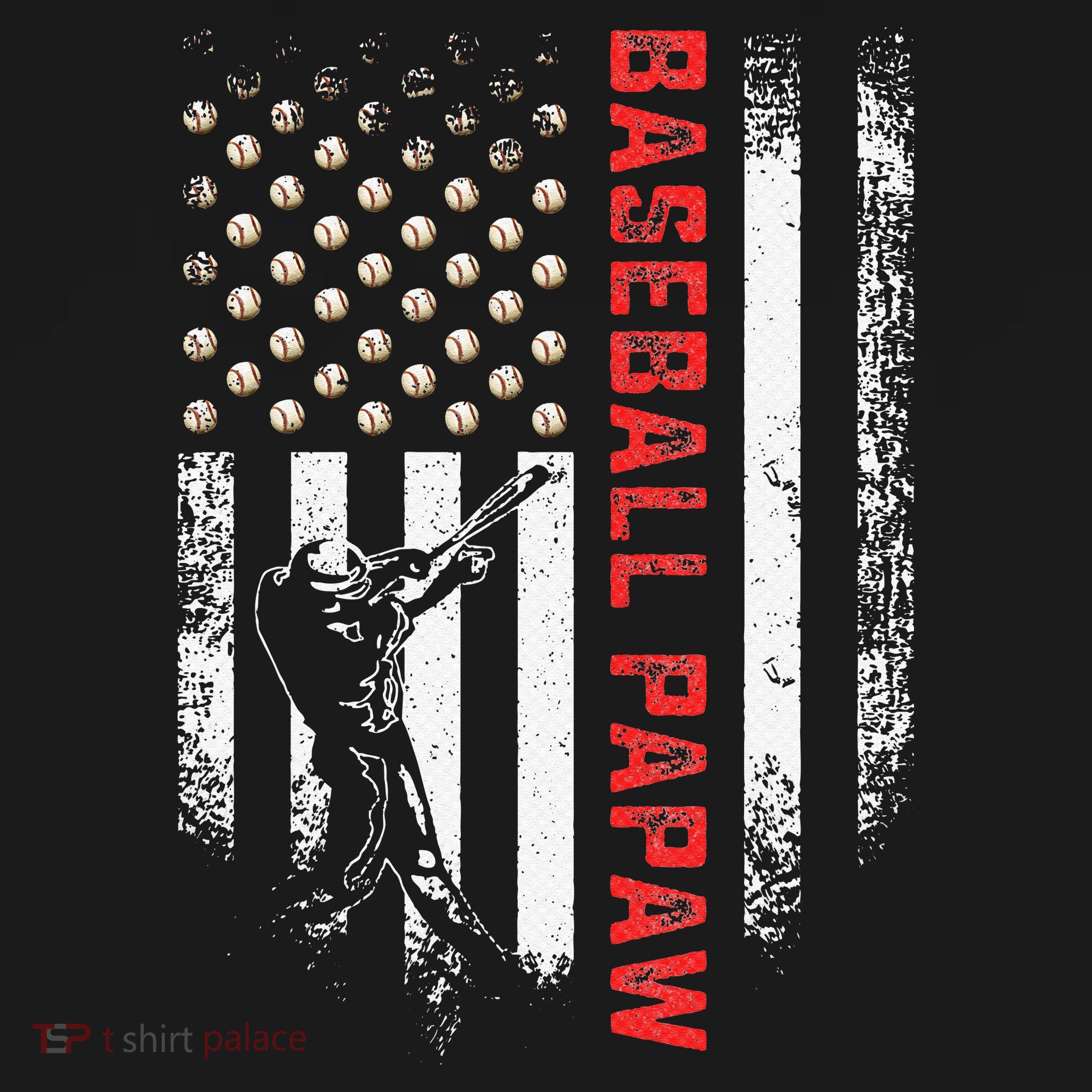 Vintage USA American Flag Proud Baseball Papaw Silhouette T-Shirt