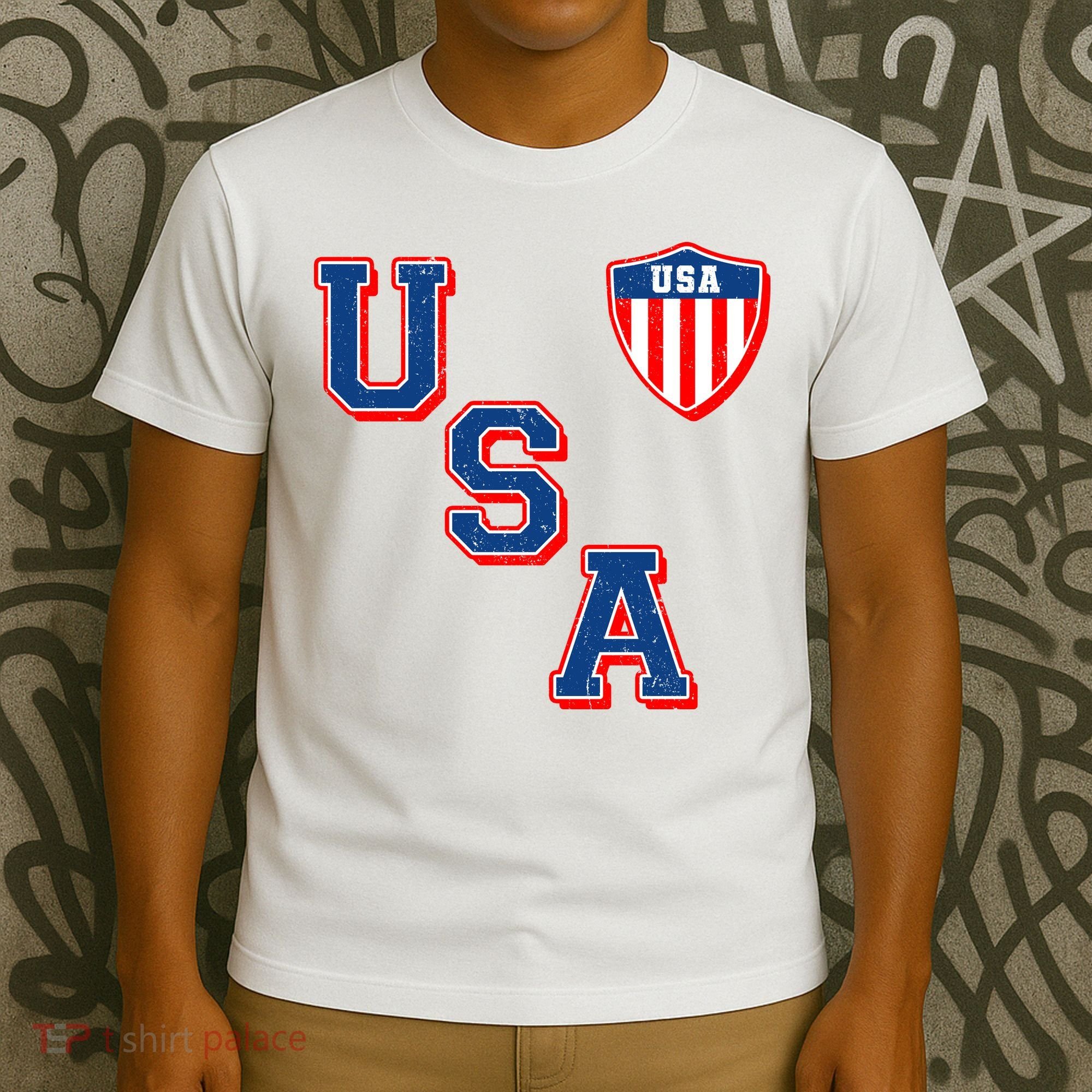 Vintage USA American Flag Shield T-Shirt