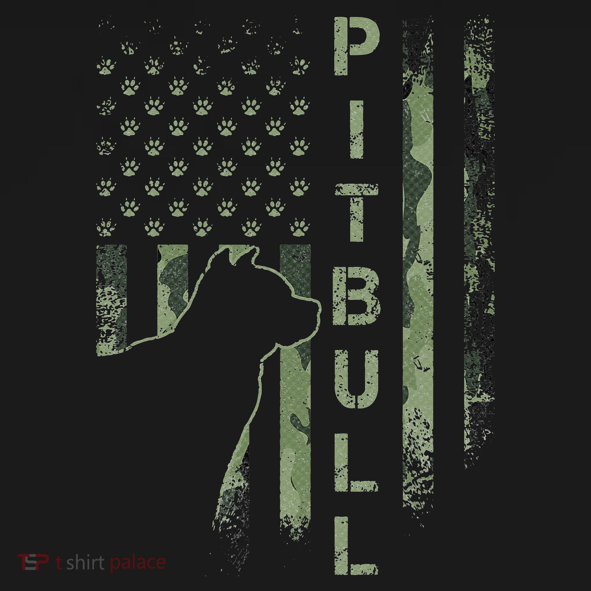 Vintage USA American Camo Flag Pitbull Dog Silhouette Pittie T-Shirt
