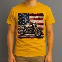 Vintage USA American Flag Motorcycle Biker T-Shirt thumb 3
