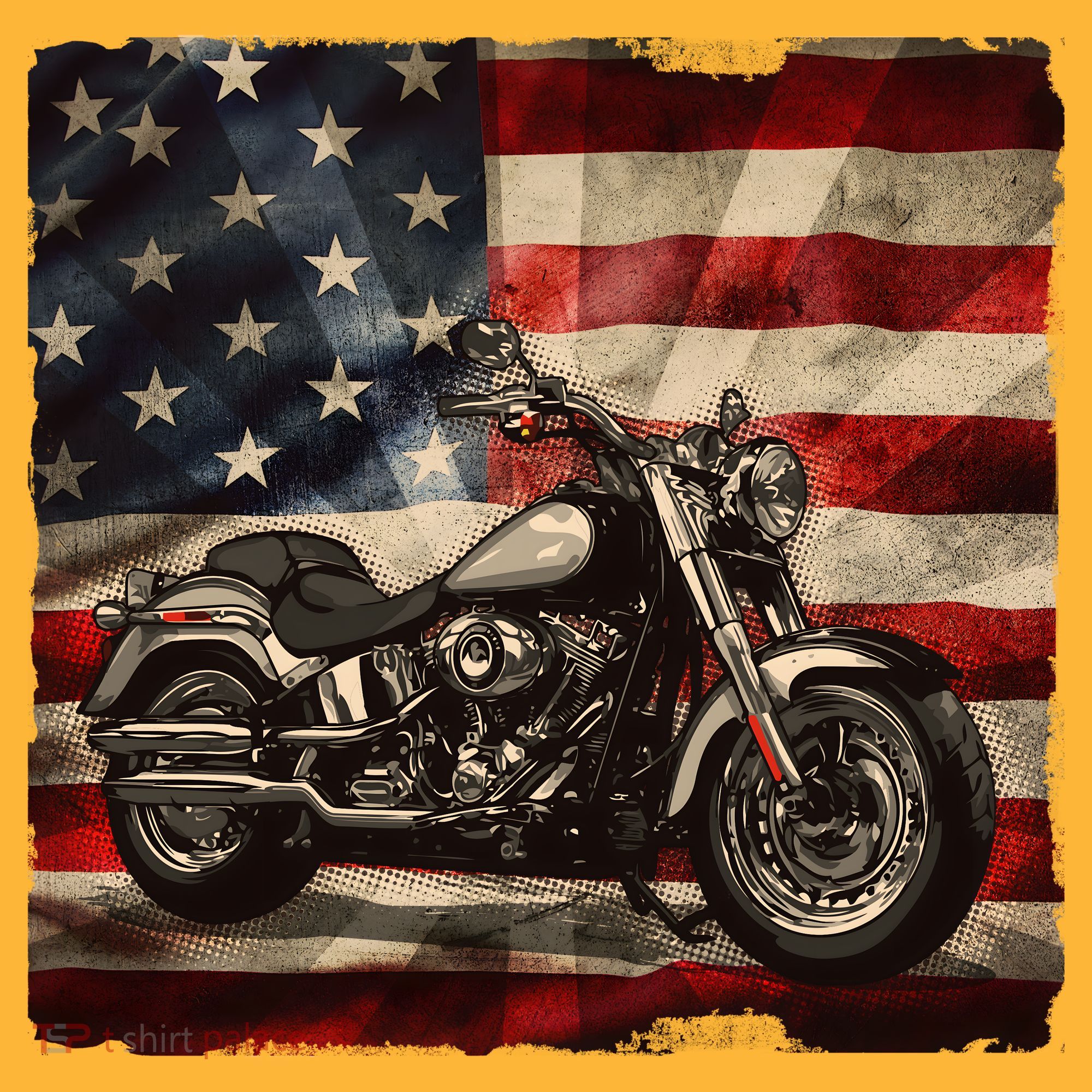 Vintage USA American Flag Motorcycle Biker T-Shirt