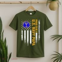 Vintage Usa American Flag Proud To Be Usnavy Papa Military T-Shirt thumb 2