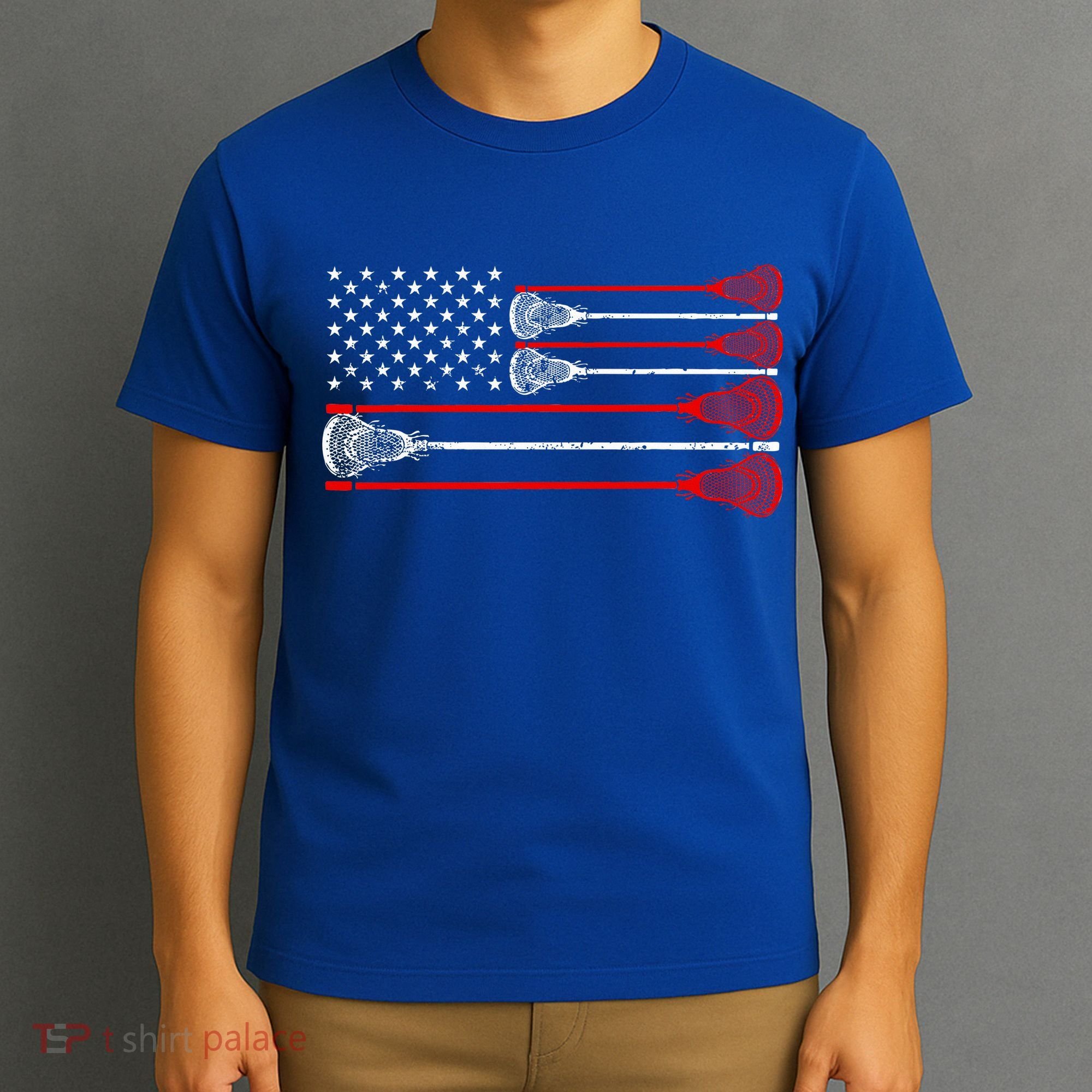 Vintage Usa American Flag Lacrosse Player T-Shirt