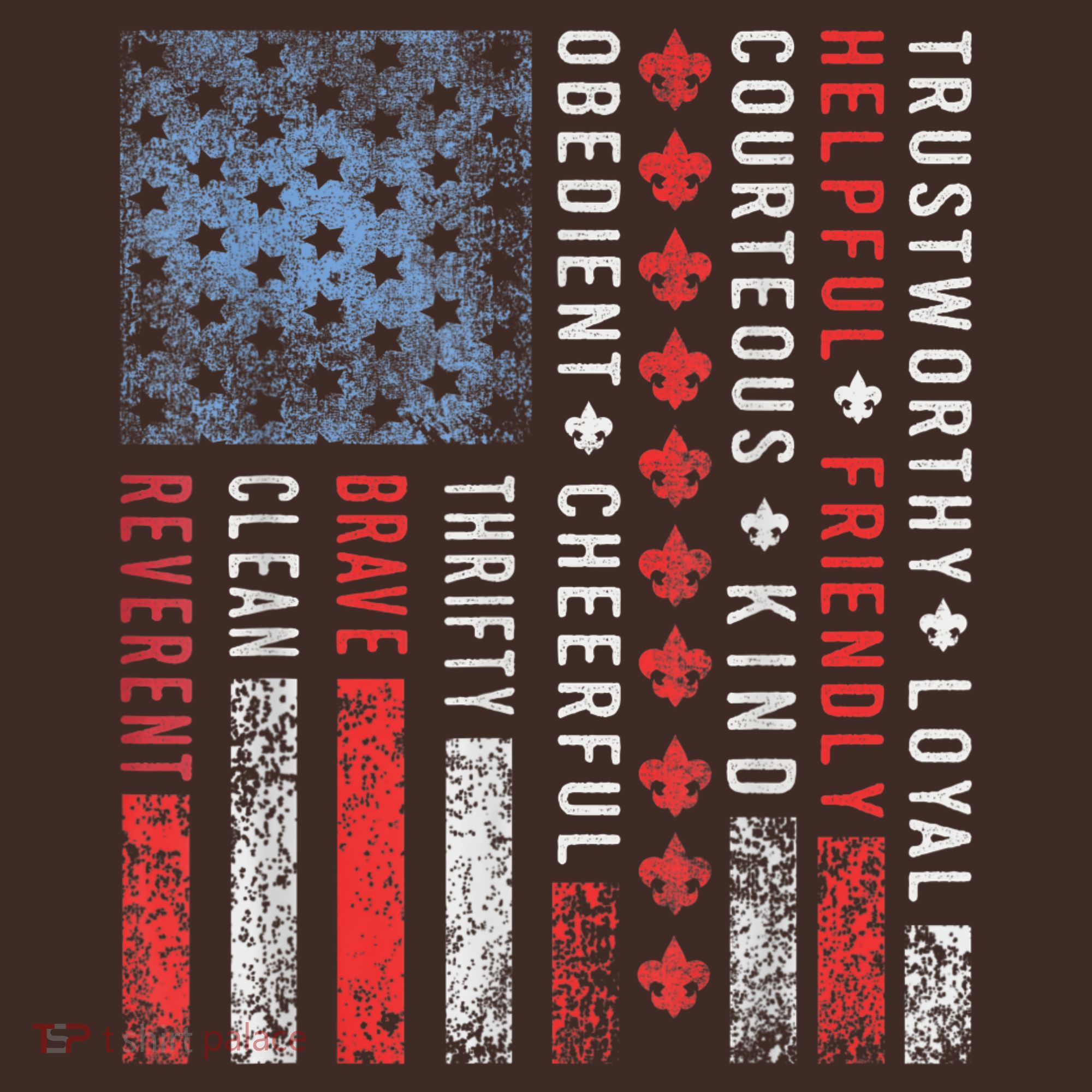 Vintage US America Flag Scouting Scout Law T-Shirt