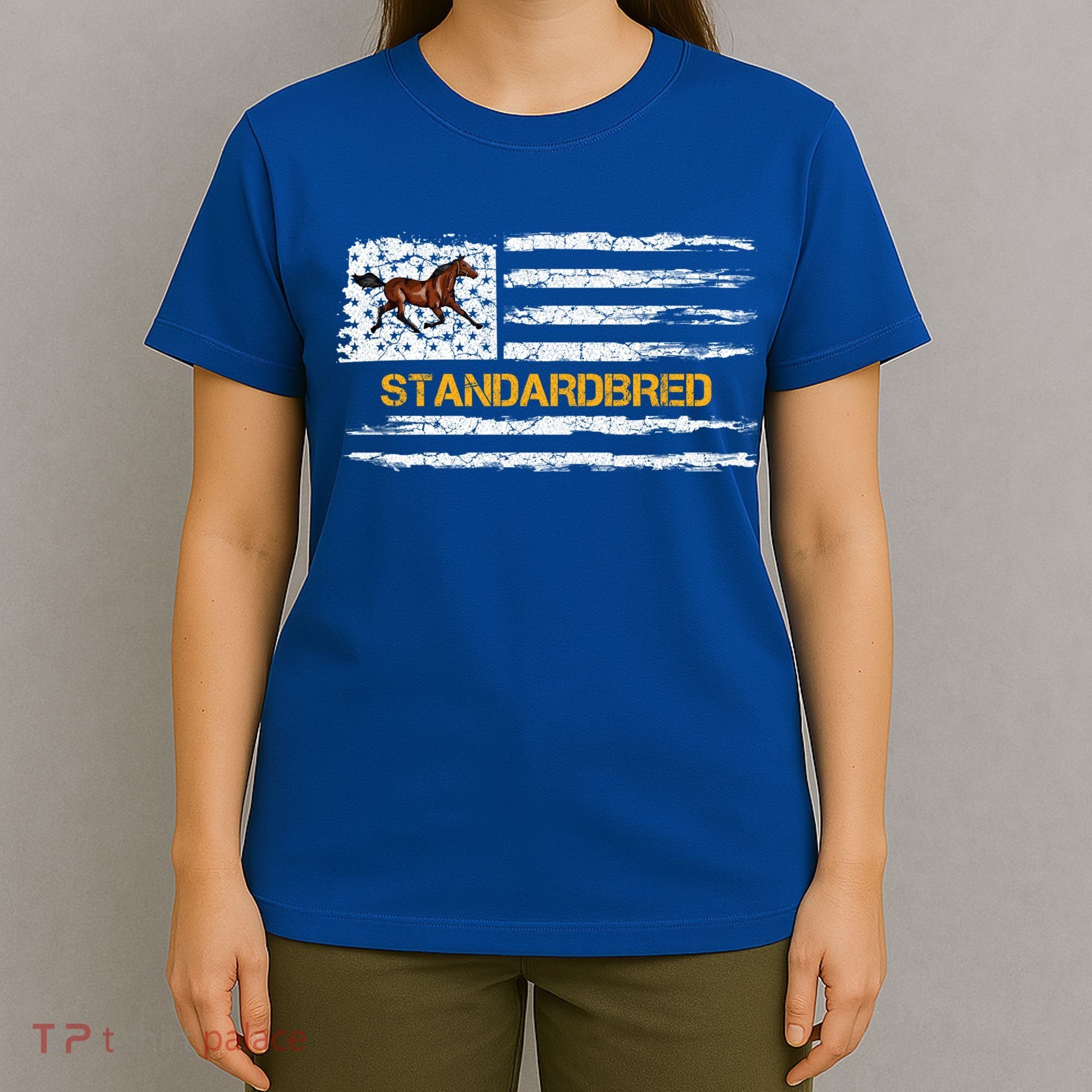 Vintage Usa American Flag Standardbred Horse Riding Lover Cool Gift T-Shirt