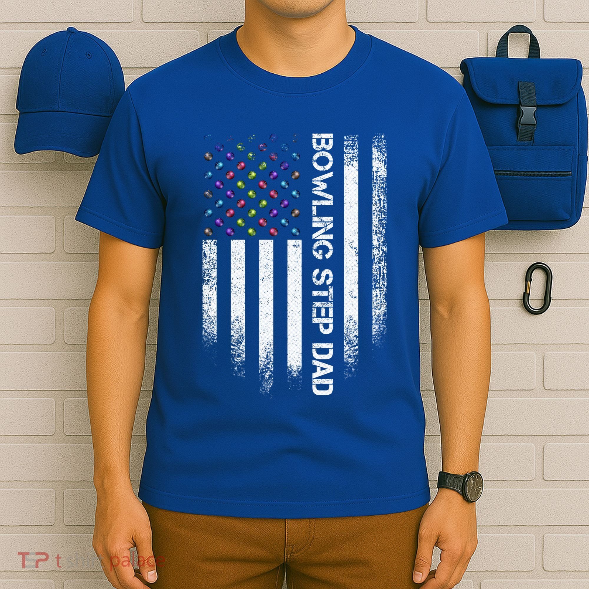 Vintage Usa American Flag Proud Bowling Step Dad Bowler Gift Funny Gift T-Shirt
