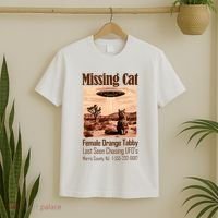 Vintage Ufo Cowboy Cat Missing Cat Female Orange Tabby T-Shirt thumb 2