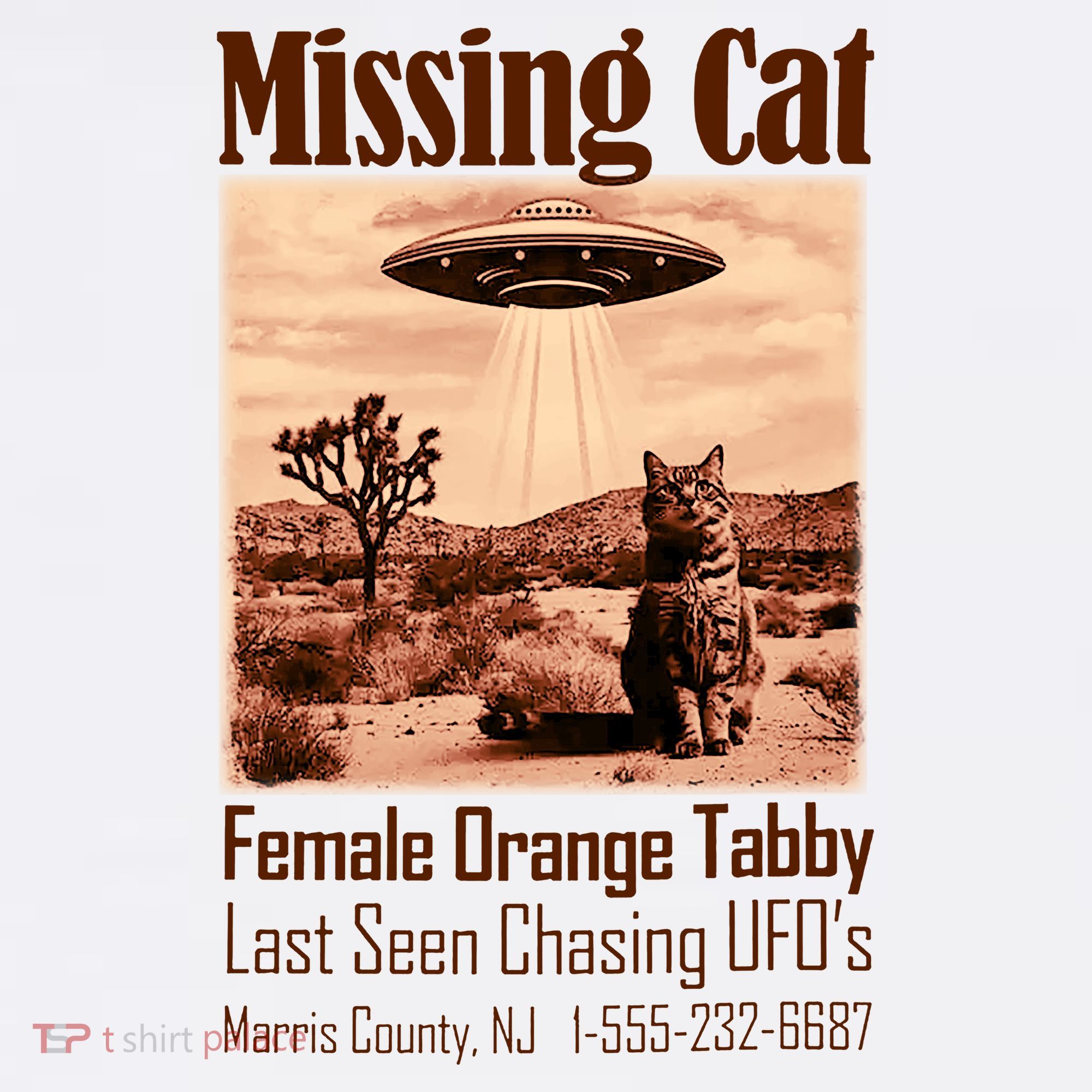 Vintage Ufo Cowboy Cat Missing Cat Female Orange Tabby T-Shirt