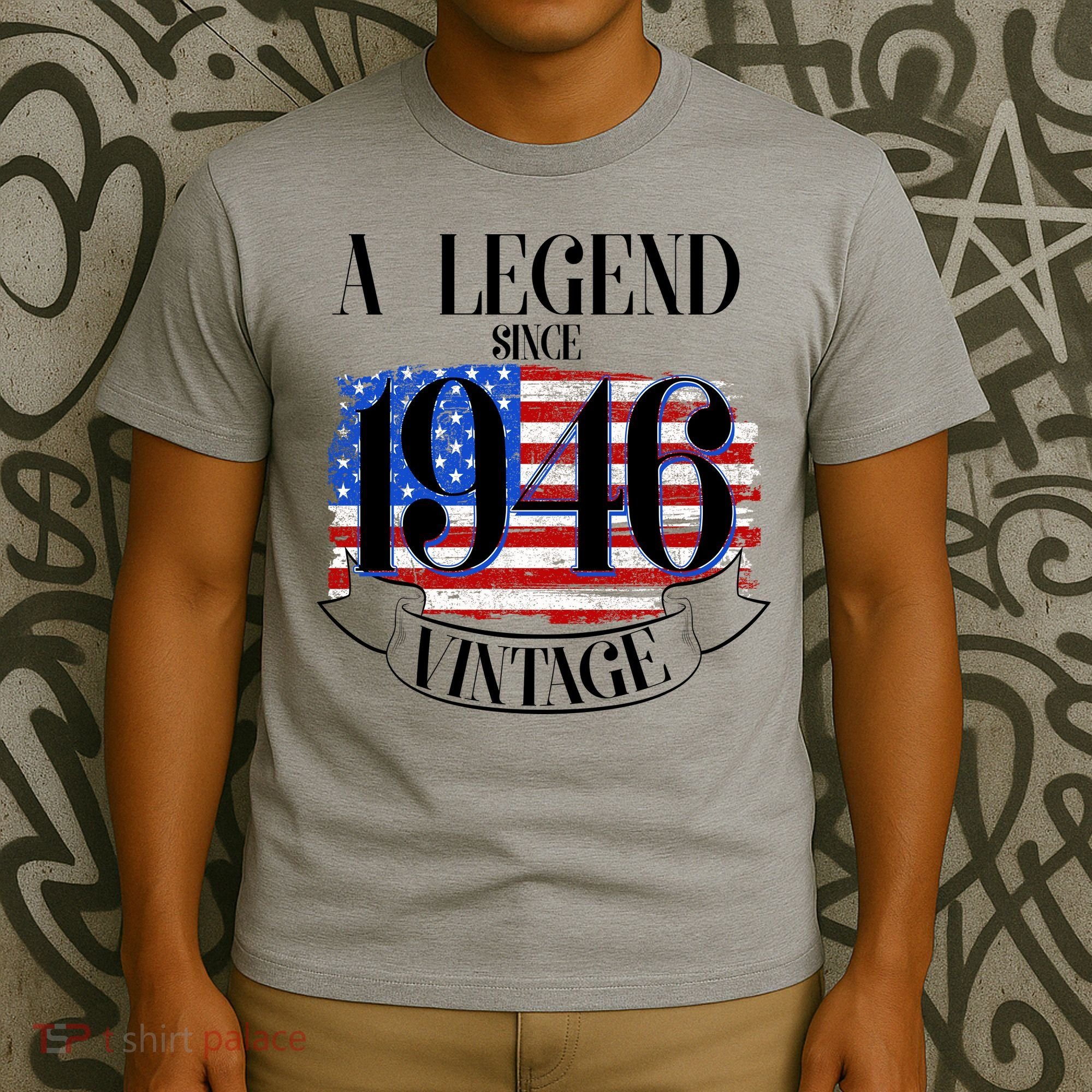 Vintage USA Flag A Legend Since 1946 80th Birthday T-Shirt