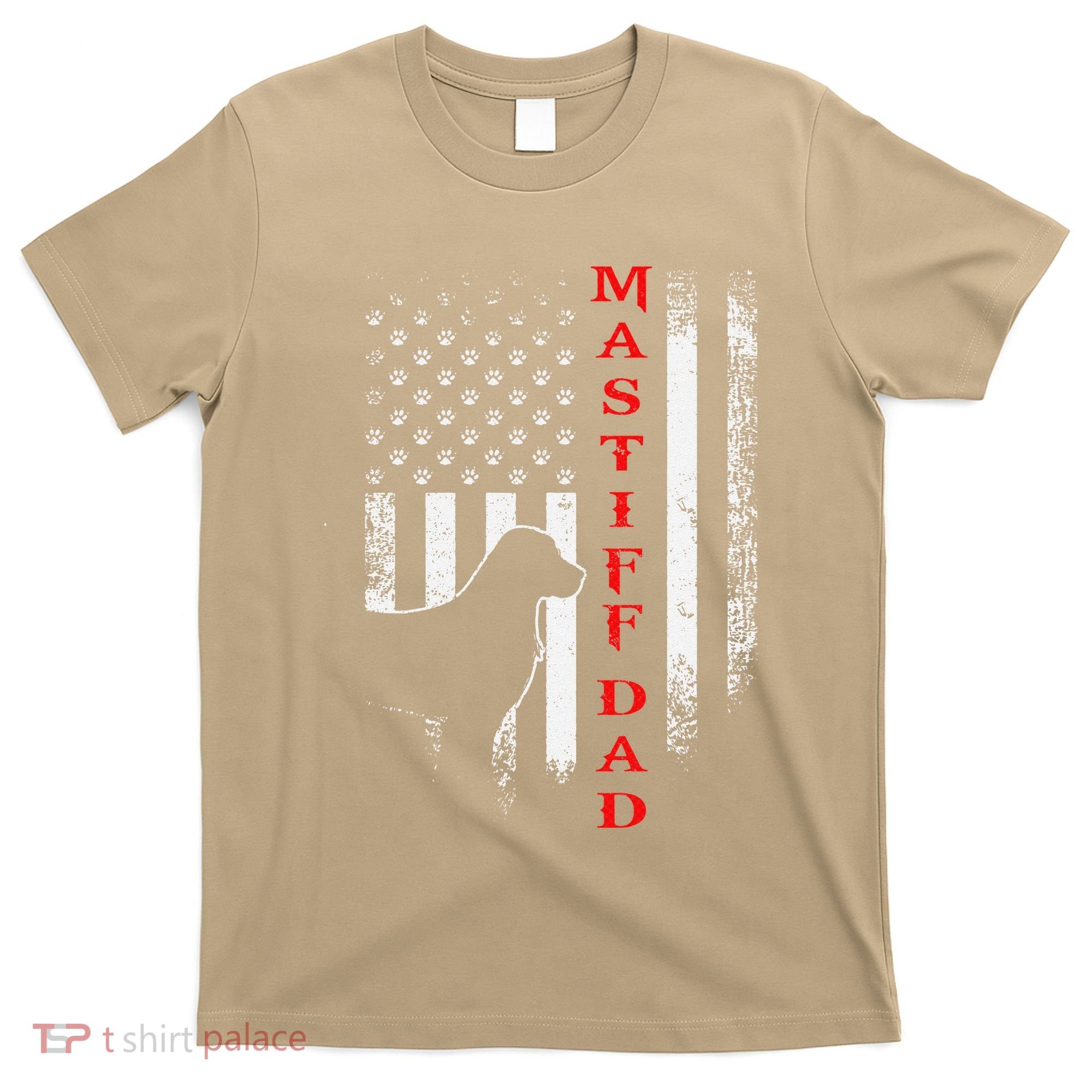 Vintage Usa Flag Proud American Mastiff Dog Dad Silhouette T-Shirt