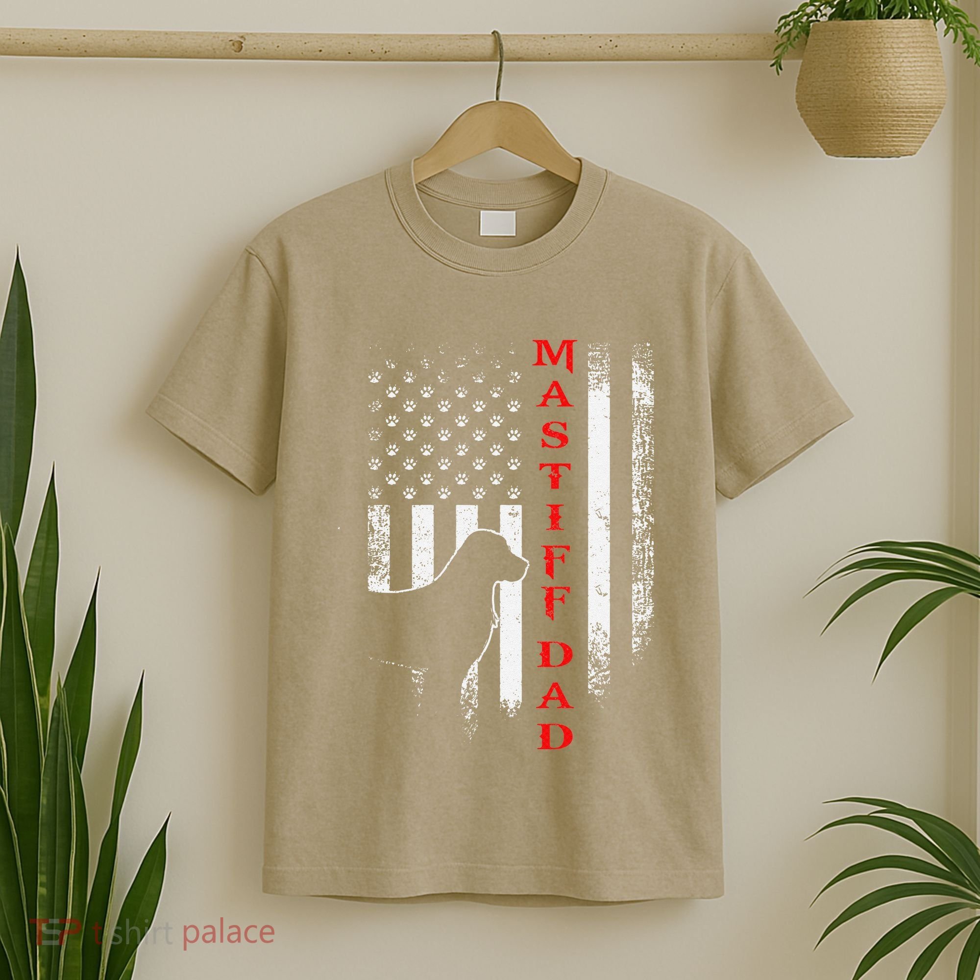 Vintage Usa Flag Proud American Mastiff Dog Dad Silhouette T-Shirt