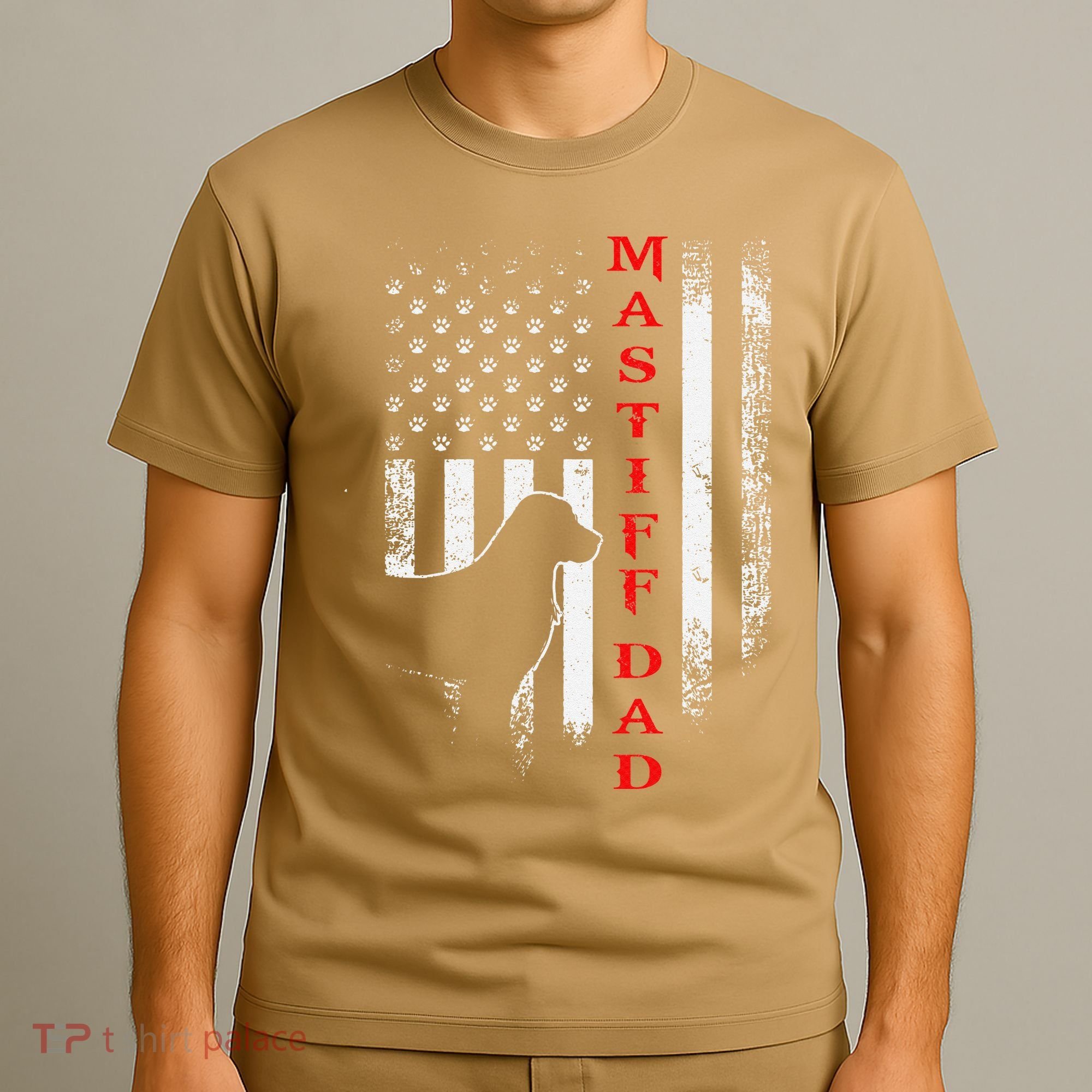 Vintage Usa Flag Proud American Mastiff Dog Dad Silhouette T-Shirt