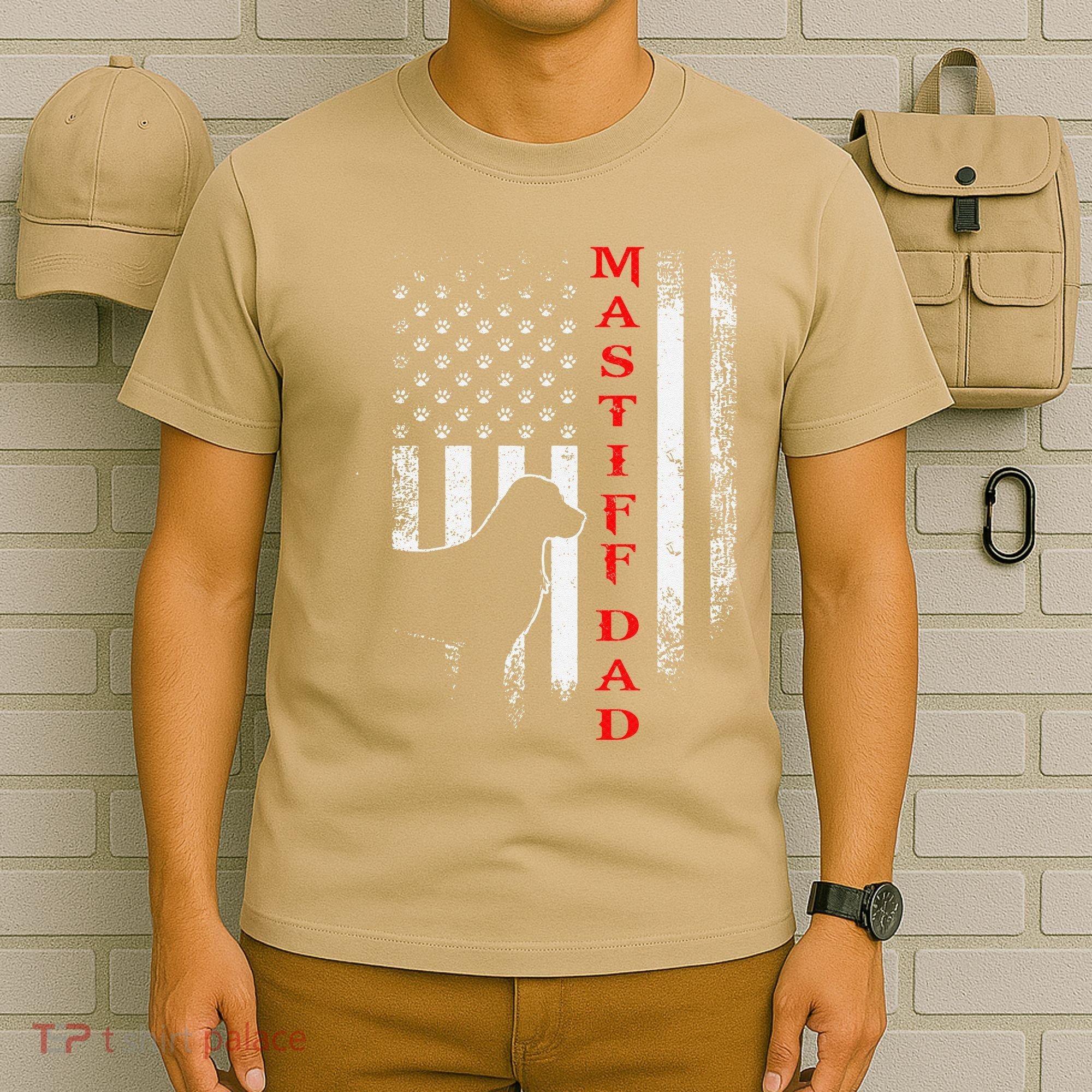 Vintage Usa Flag Proud American Mastiff Dog Dad Silhouette T-Shirt