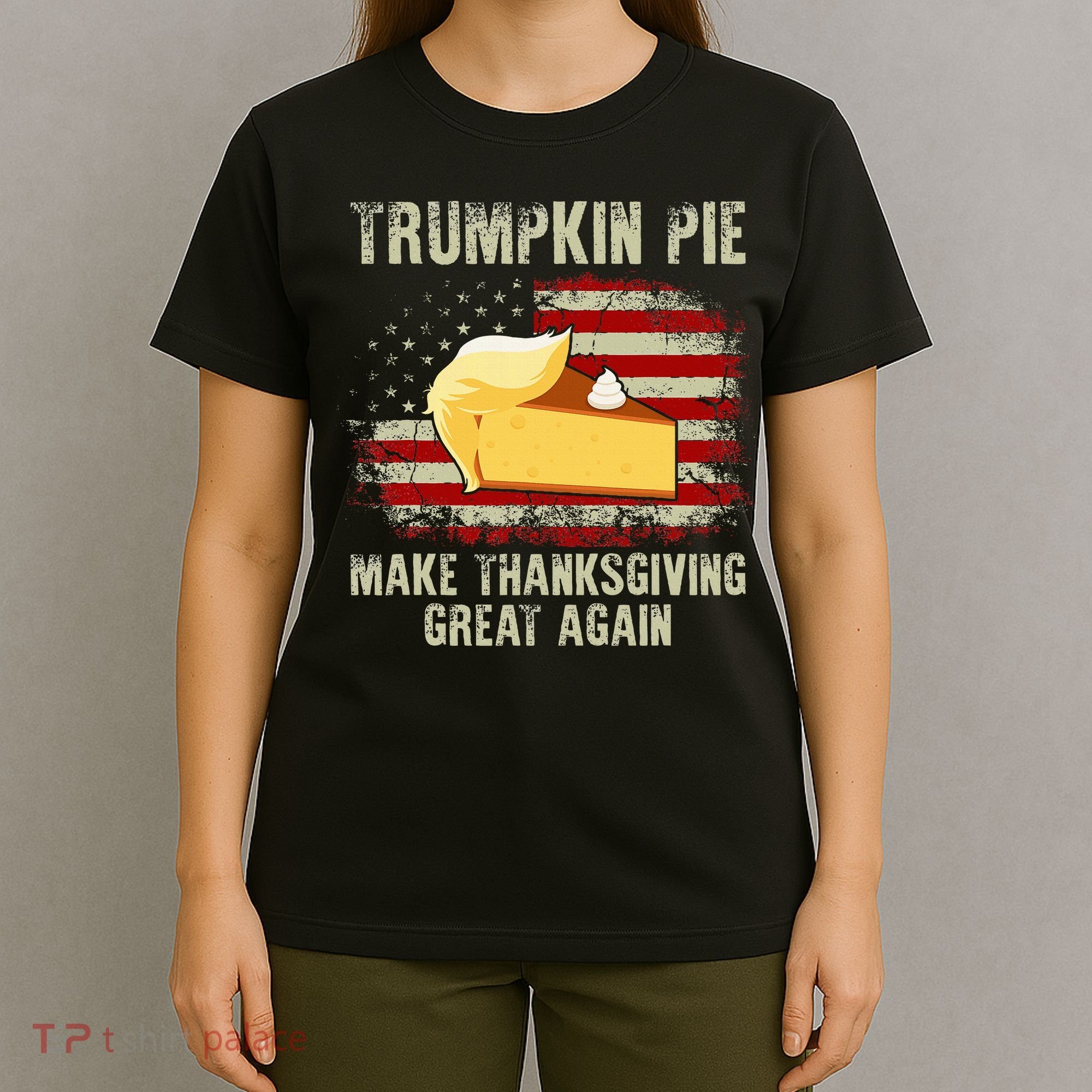 Vintage Usa Flag Trumpkin Pie Make Thanksgiving Great Again T-Shirt
