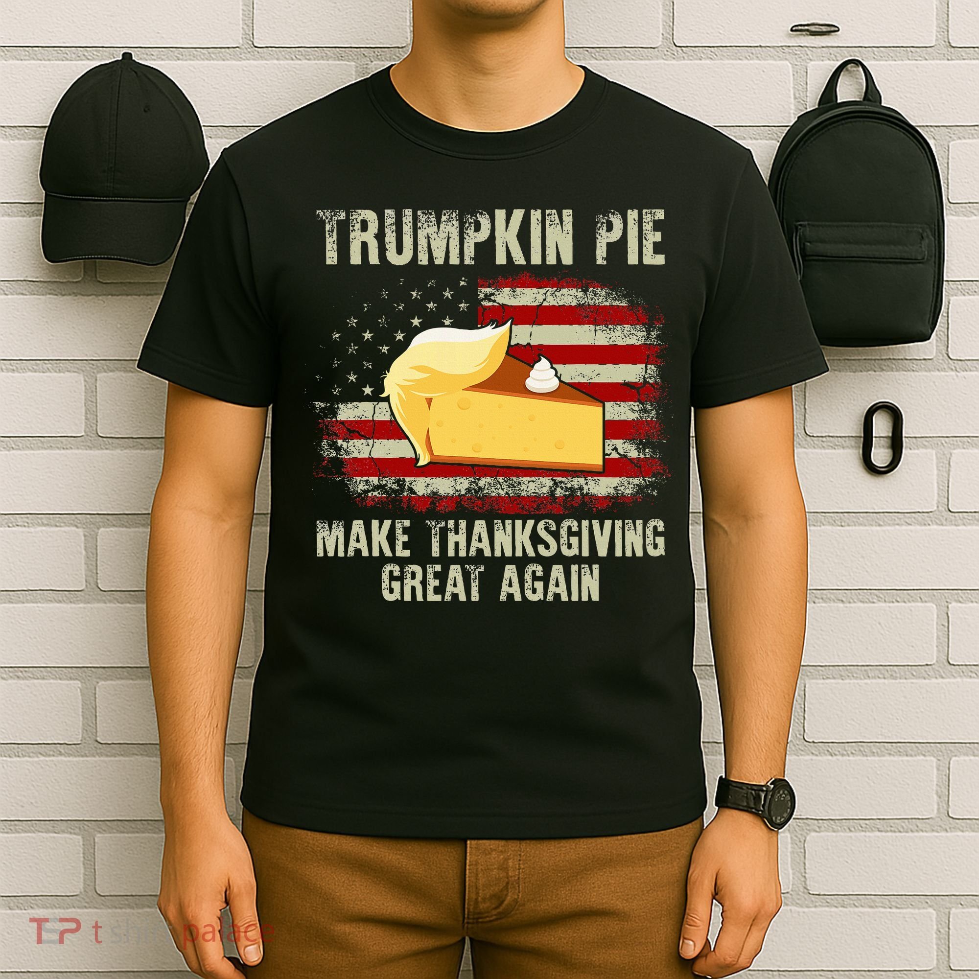 Vintage Usa Flag Trumpkin Pie Make Thanksgiving Great Again T-Shirt