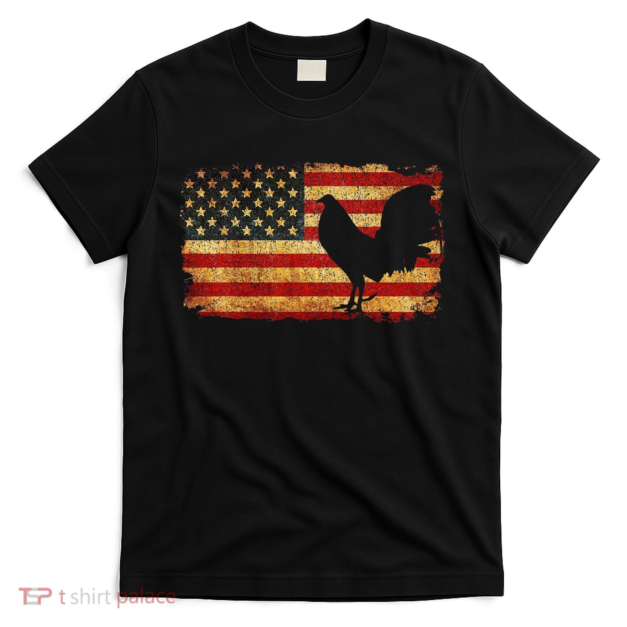 Vintage Us Flag Cock Fight T-Shirt