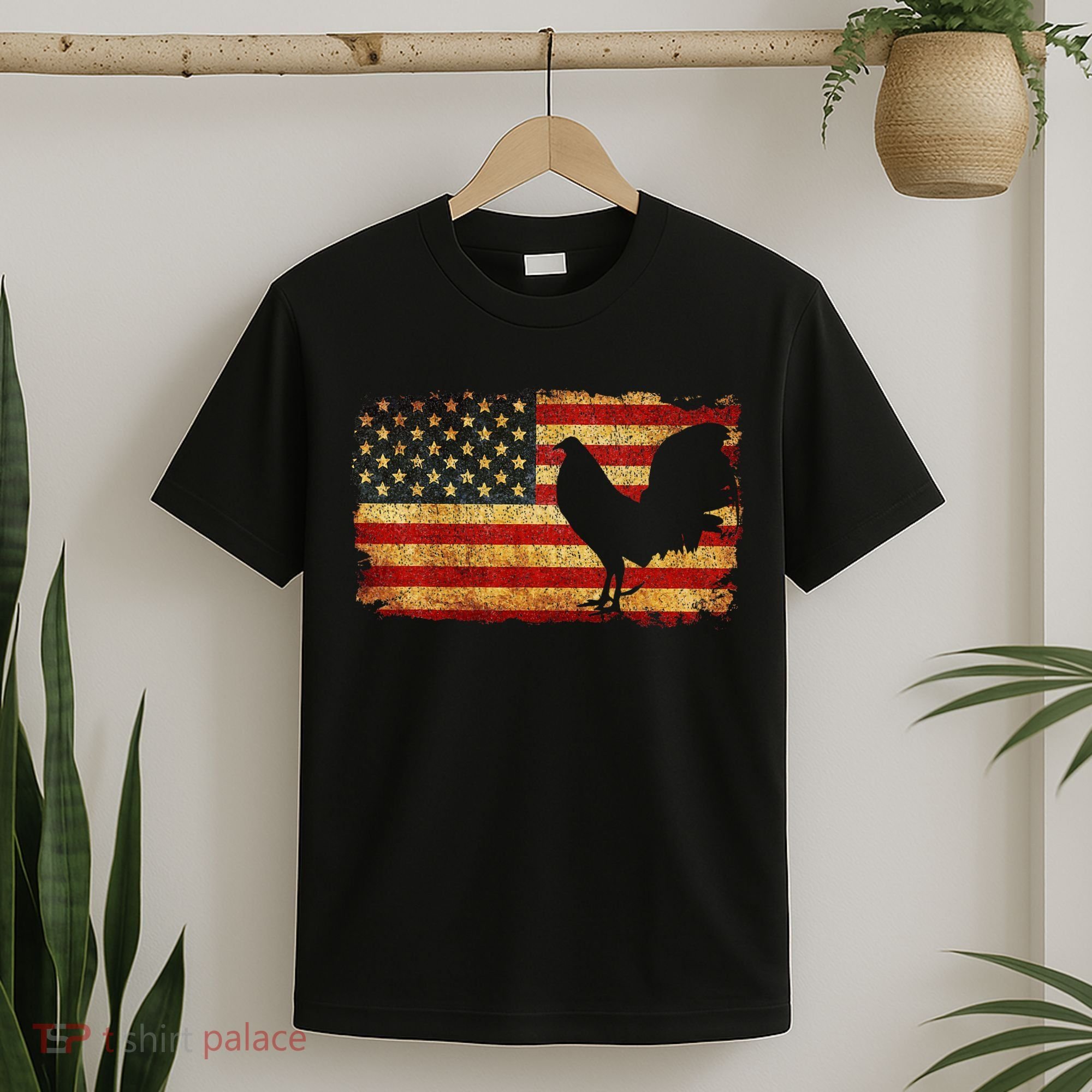 Vintage Us Flag Cock Fight T-Shirt
