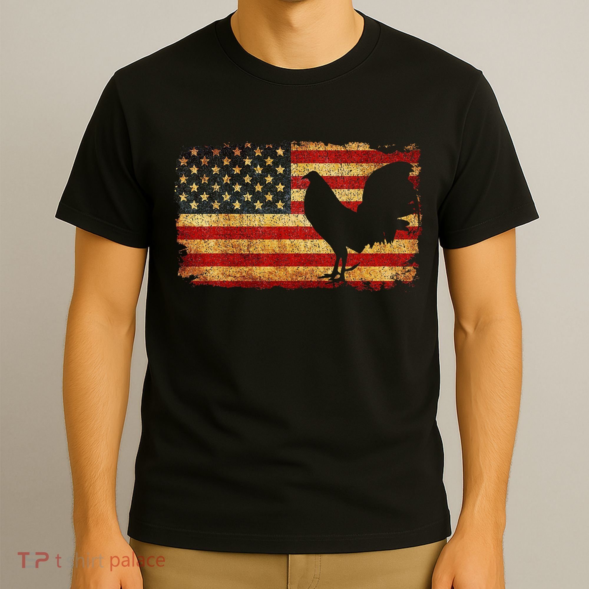 Vintage Us Flag Cock Fight T-Shirt