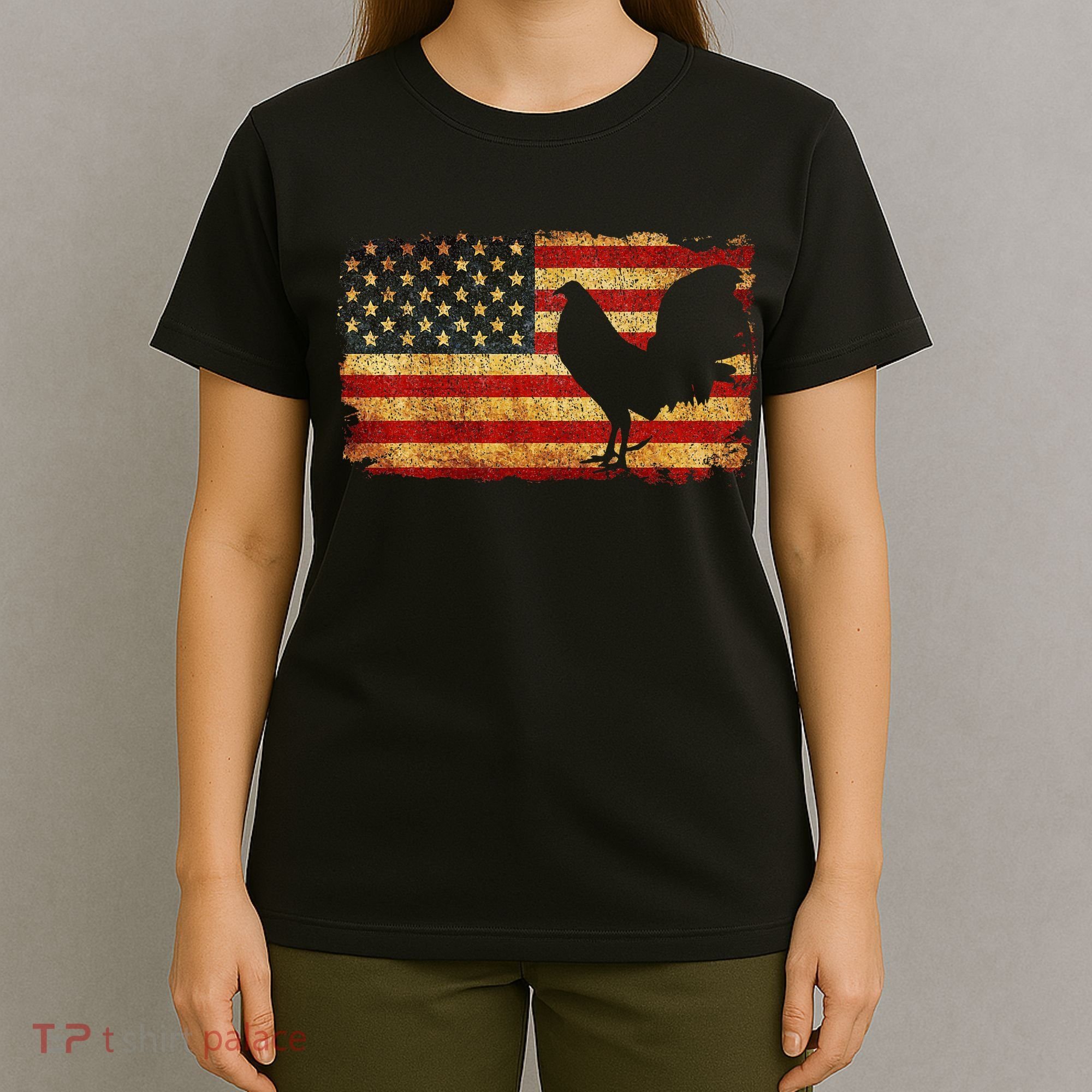 Vintage Us Flag Cock Fight T-Shirt