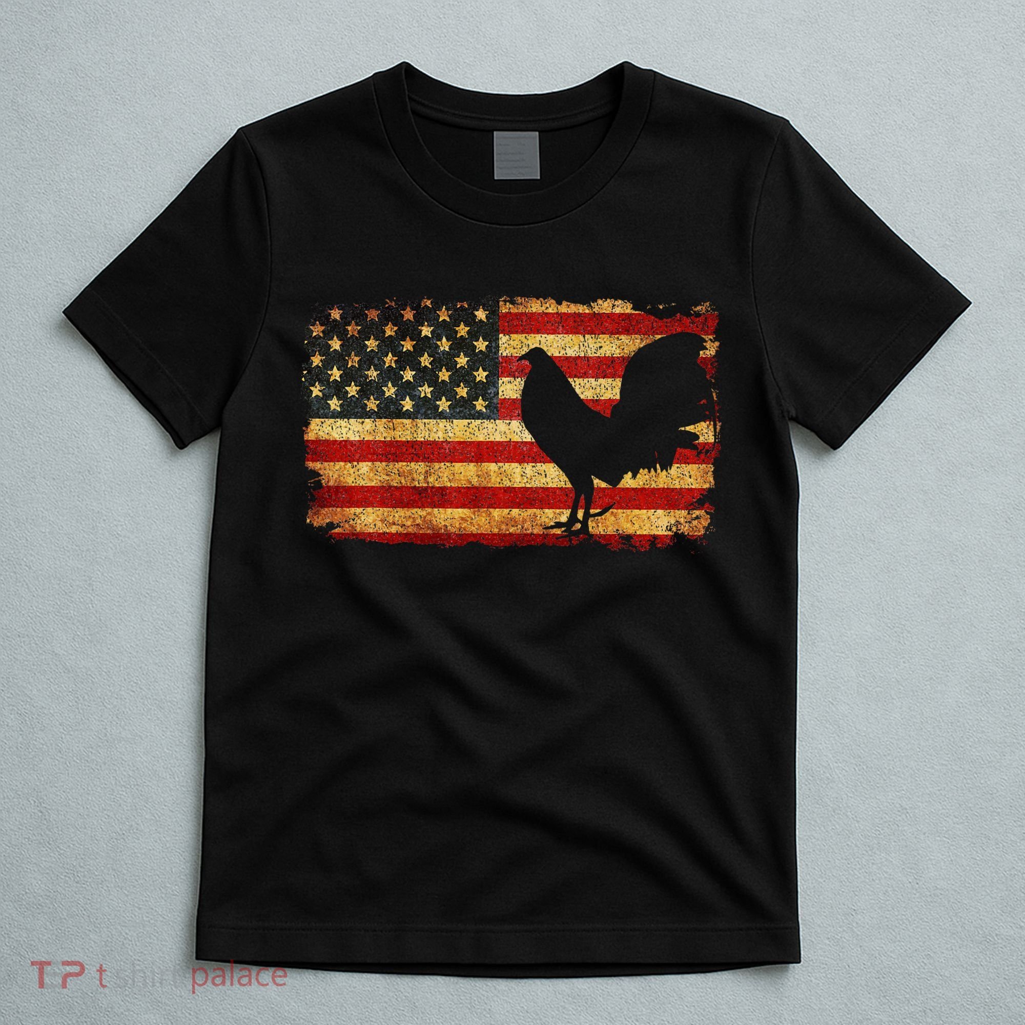 Vintage Us Flag Cock Fight T-Shirt