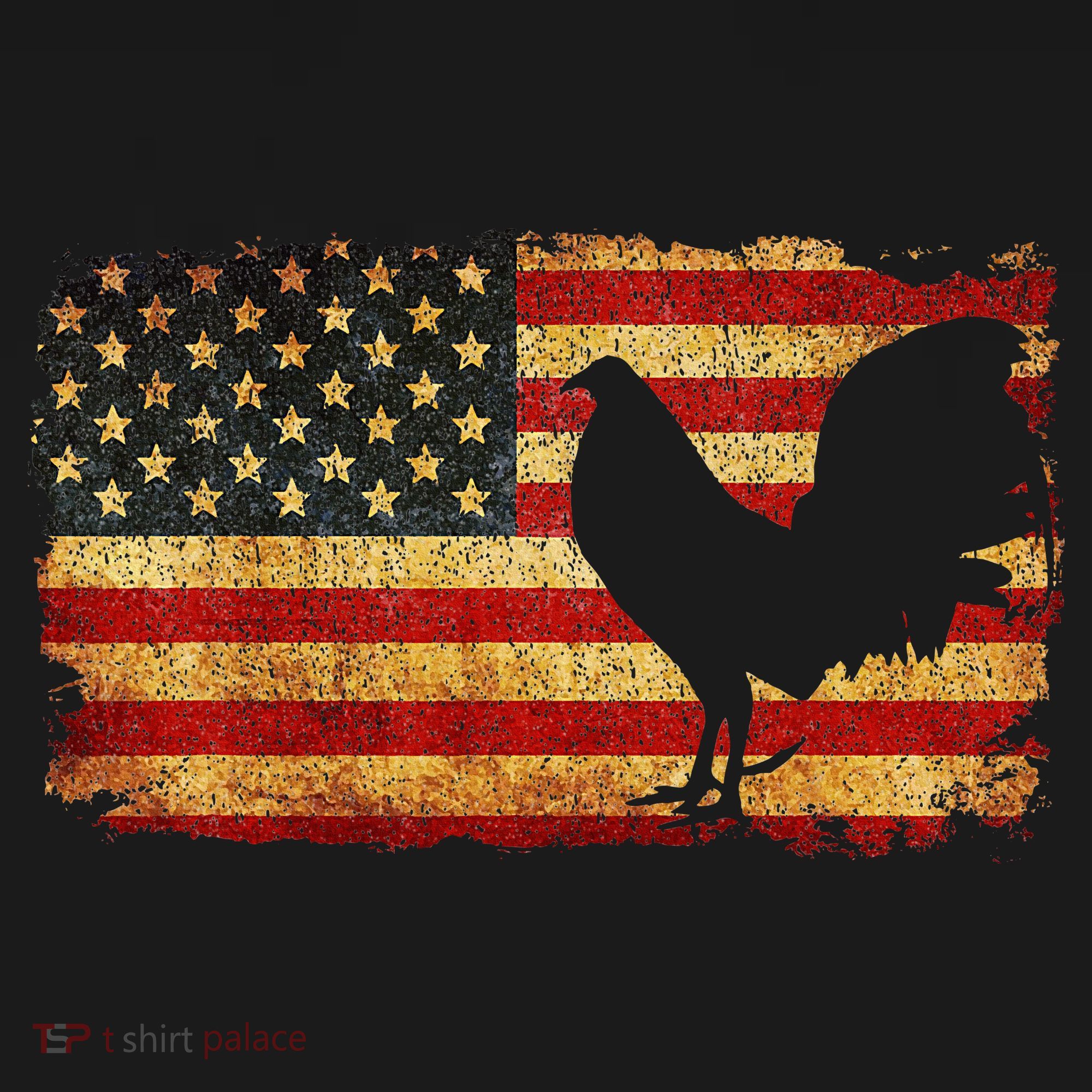 Vintage Us Flag Cock Fight T-Shirt