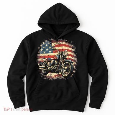 Vintage US Flag Motorcycle USA Retro Biker Hoodie