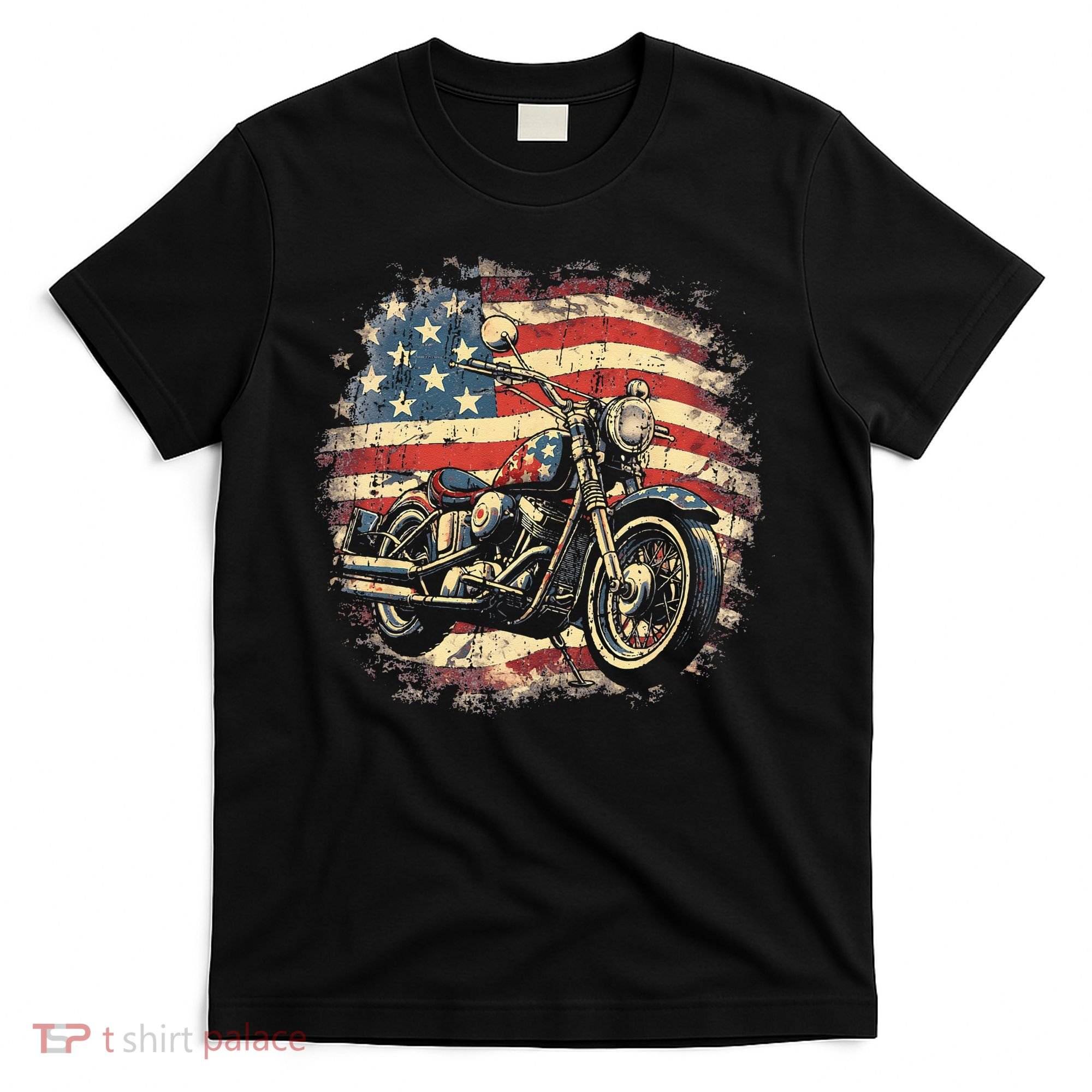 Vintage US Flag Motorcycle USA Retro Biker T-Shirt