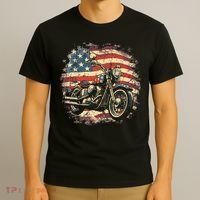 Vintage US Flag Motorcycle USA Retro Biker T-Shirt thumb 3