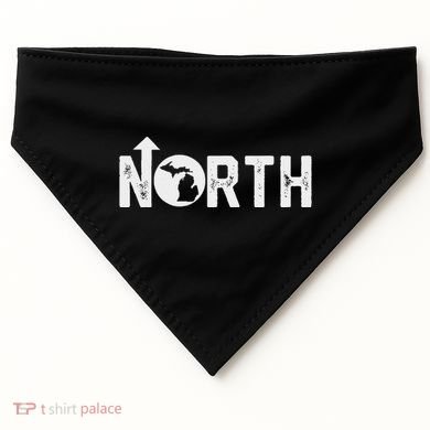 Vintage Up North Michigan Distressed Text State Map USA-Made Doggie Bandana