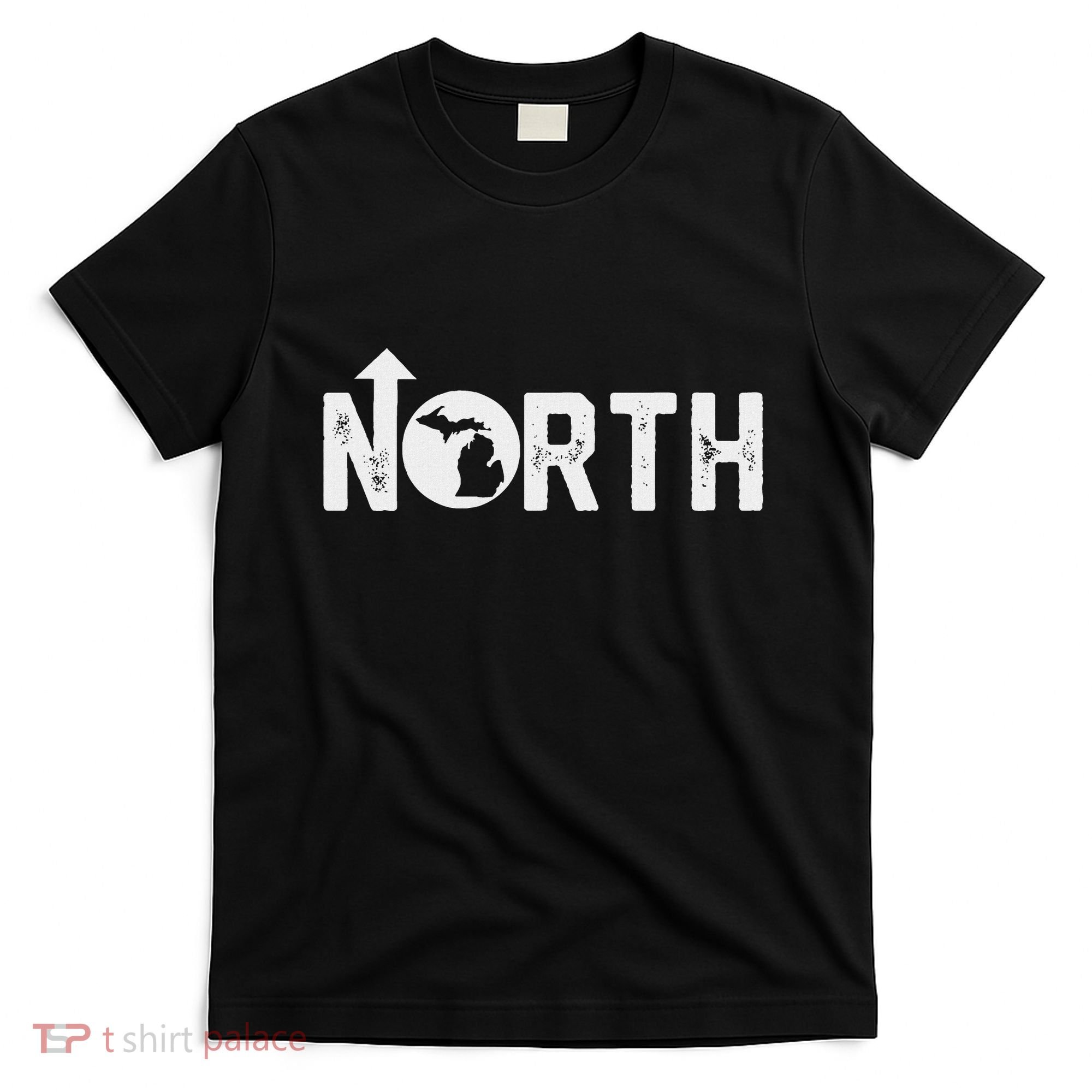 Vintage Up North Michigan Distressed Text State Map T-Shirt