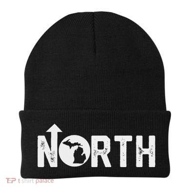 Vintage Up North Michigan Distressed Text State Map Beanie