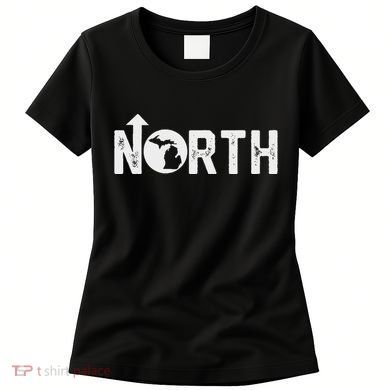 Vintage Up North Michigan Distressed Text State Map Women's T-Shirt