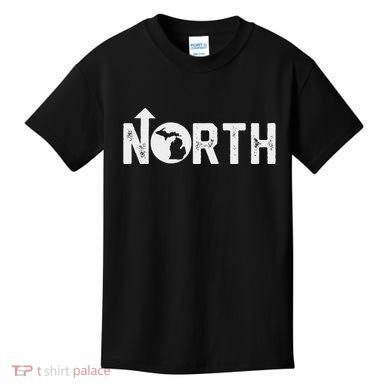 Vintage Up North Michigan Distressed Text State Map Kids T-Shirt