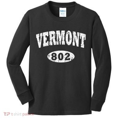Vermont . Vintage Area Code 802 Kids Long Sleeve Shirt