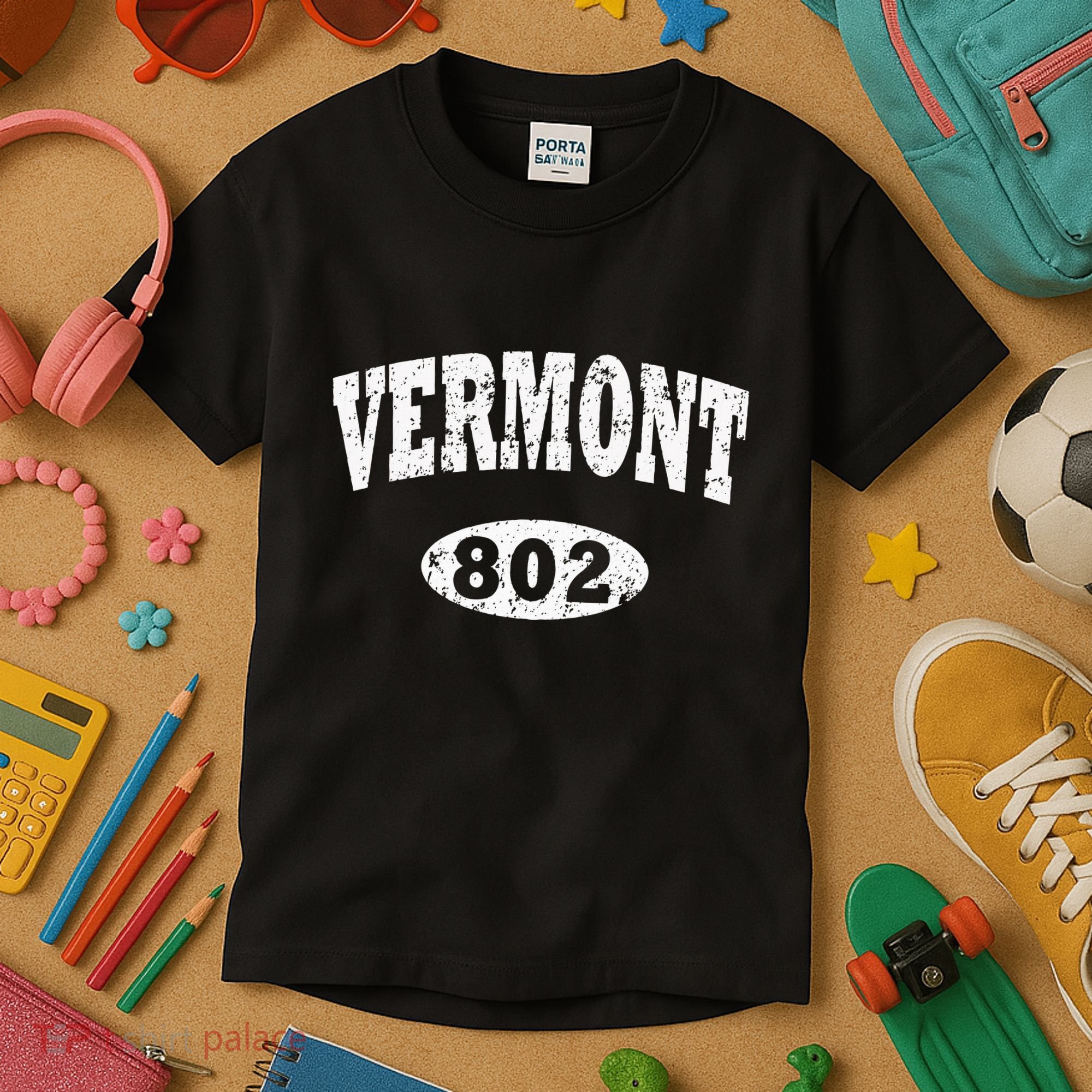 Vermont . Vintage Area Code 802 Kids T-Shirt